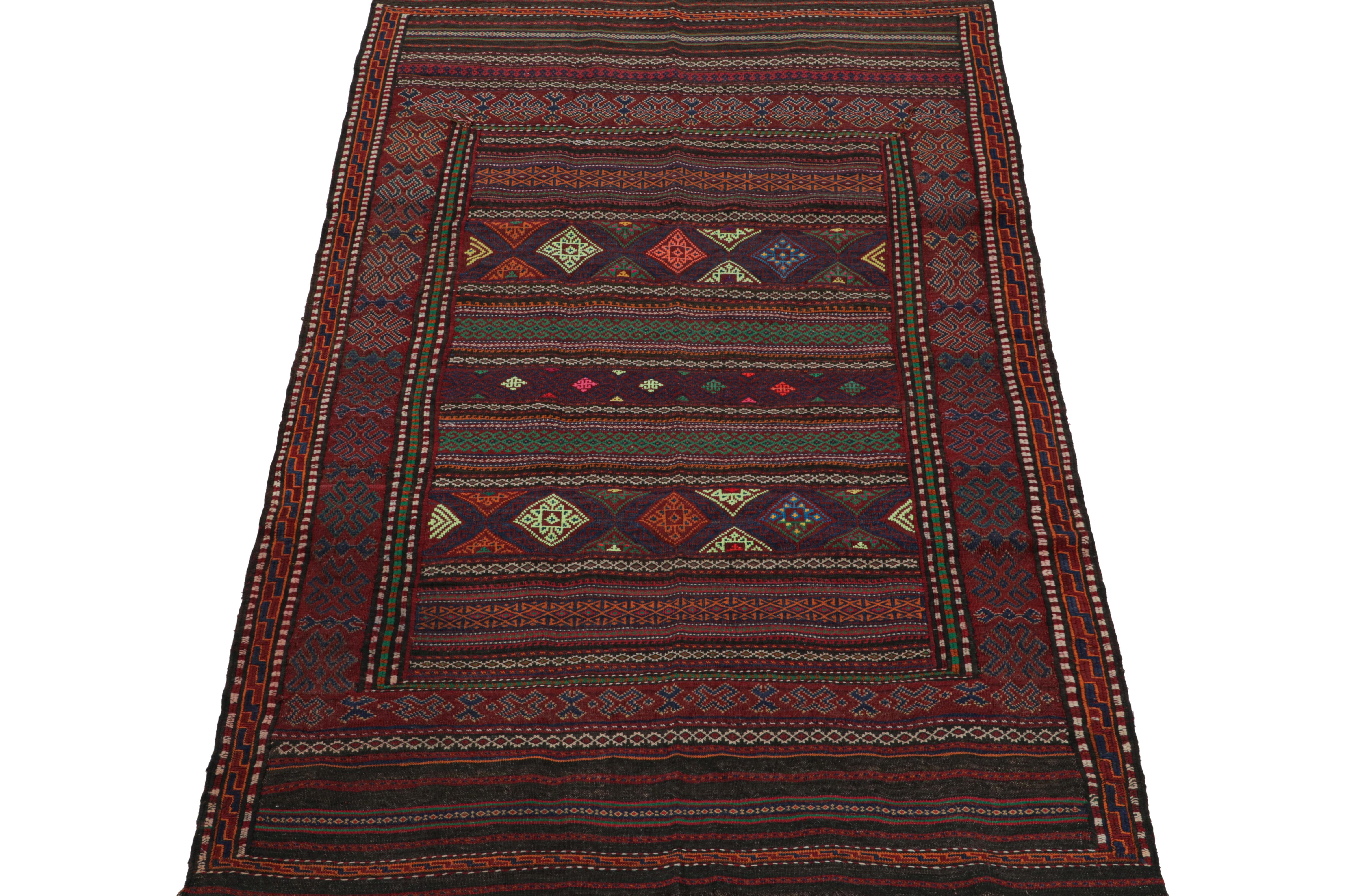 Afghan Vintage Baluch Tribal Kilim in Red with Geometric Patterns, from Rug & Kilim For Sale