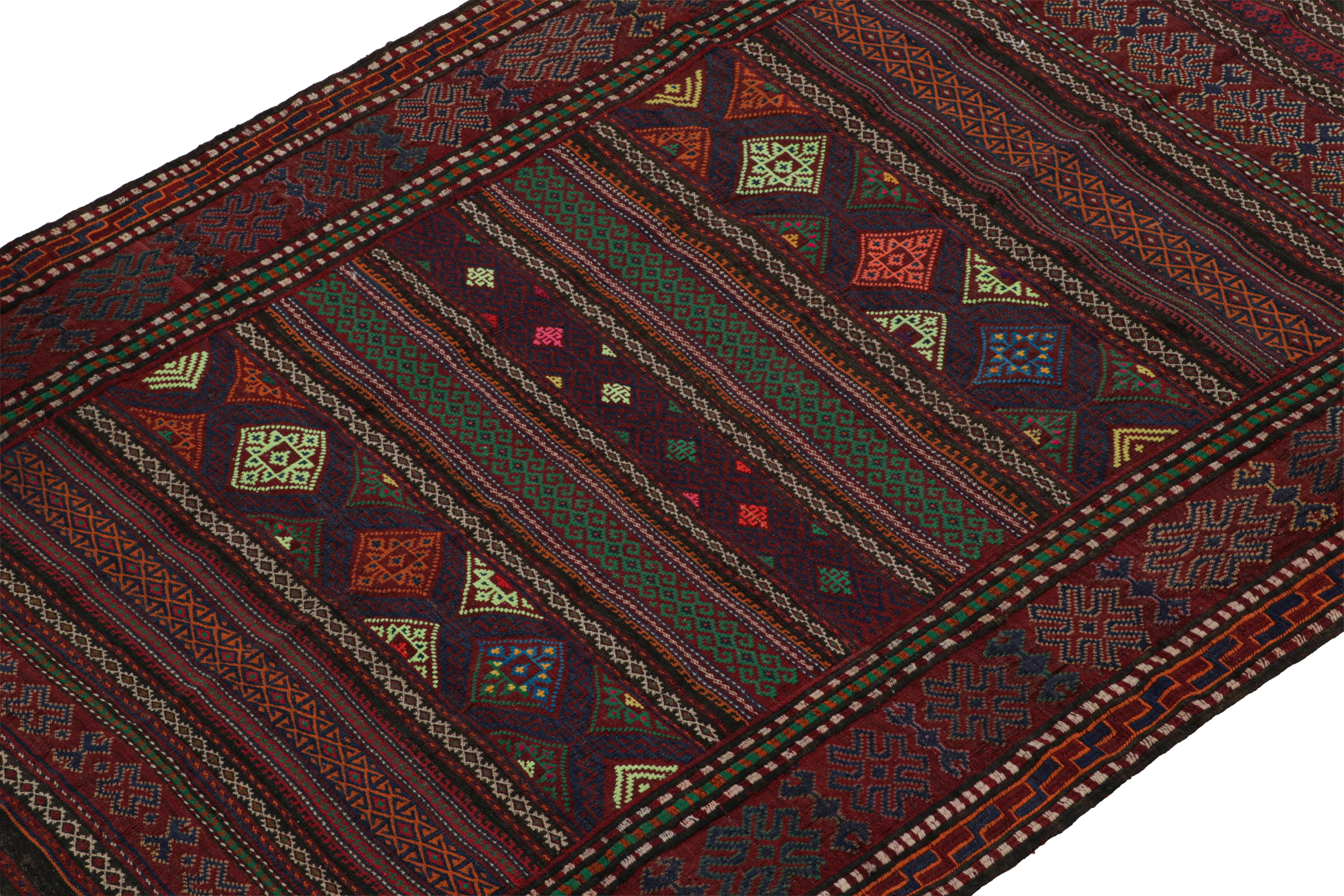 Hand-Woven Vintage Baluch Tribal Kilim in Red with Geometric Patterns, from Rug & Kilim For Sale