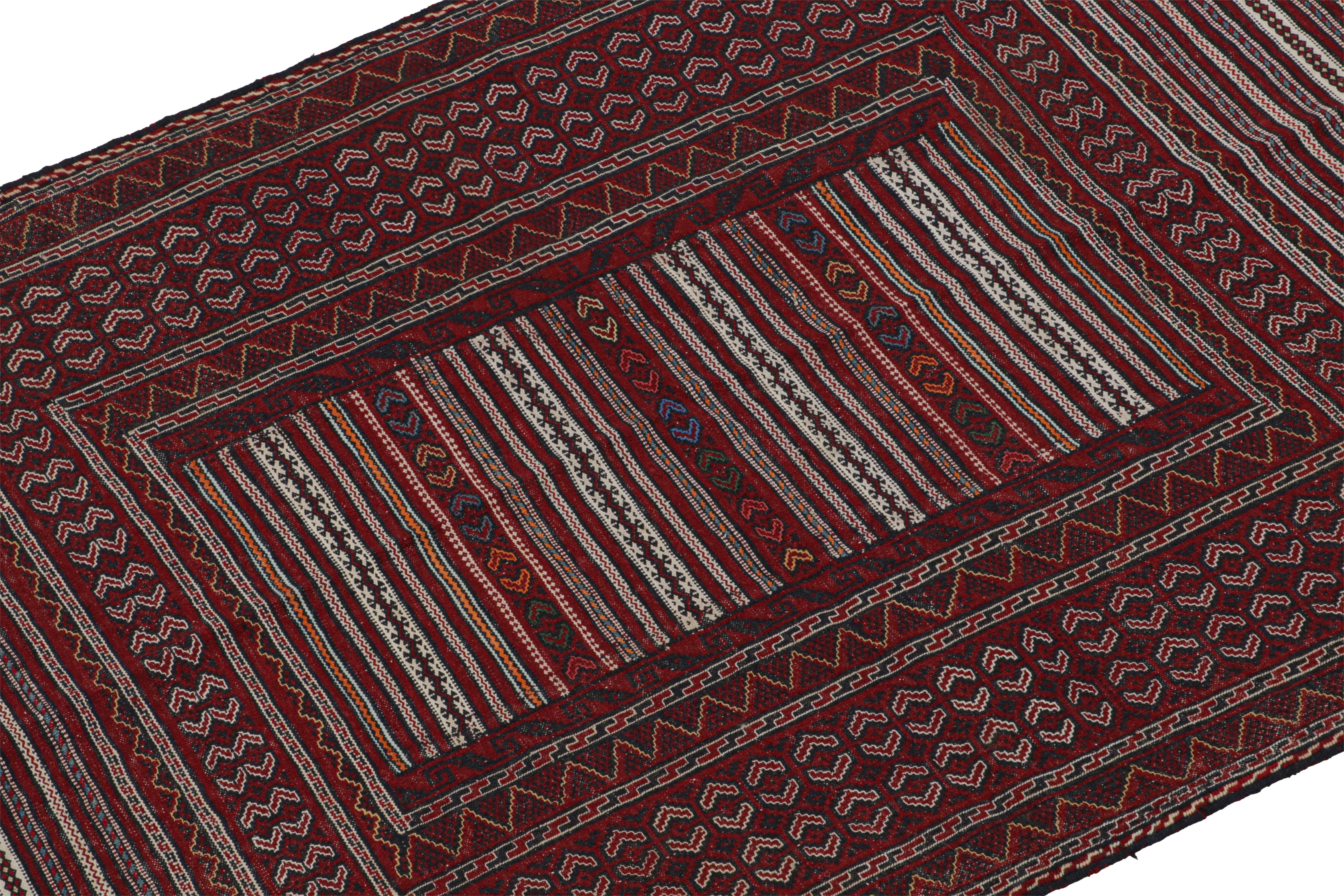 Hand-Woven Vintage Baluch Tribal Kilim in Red with Geometric Patterns, from Rug & Kilim For Sale