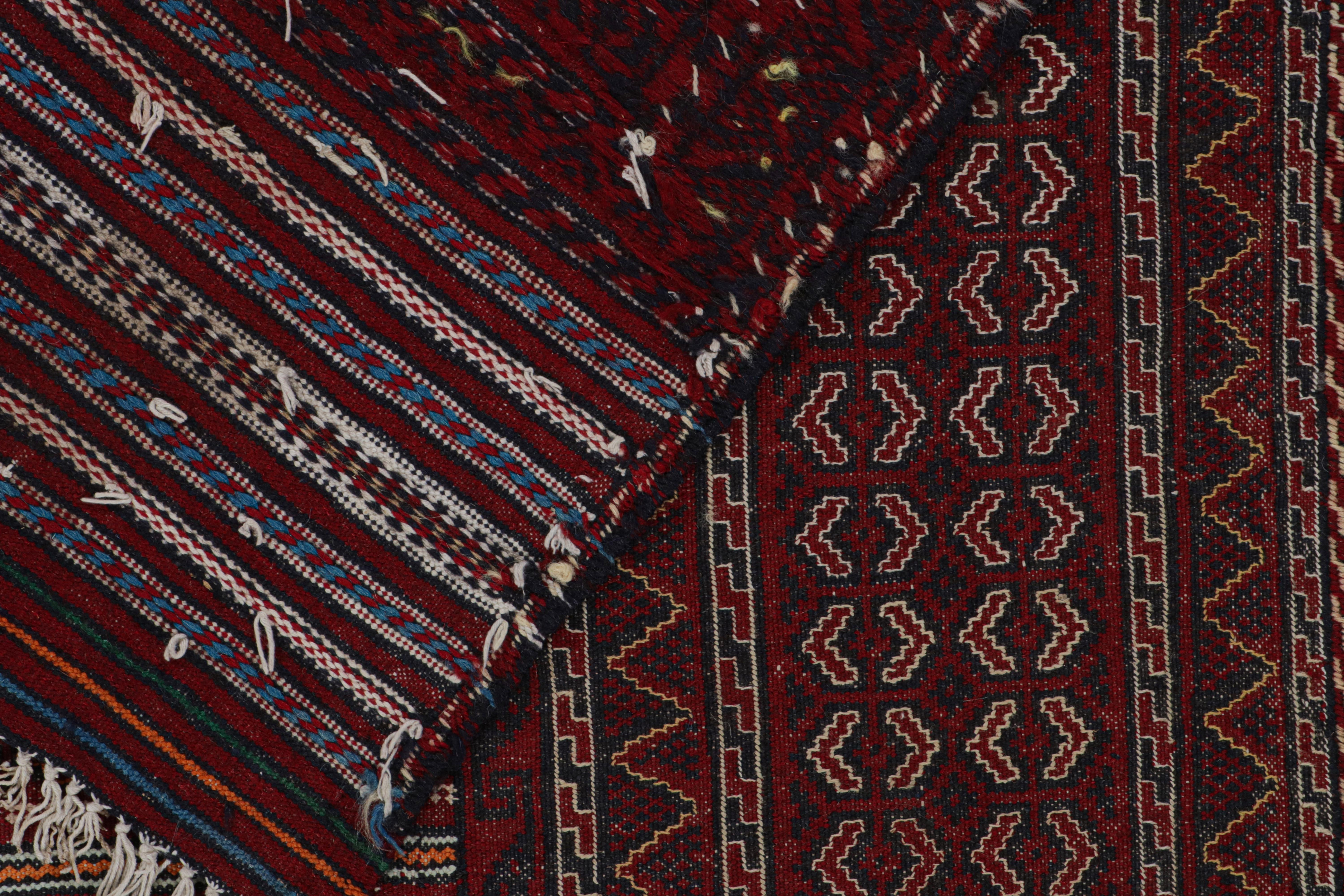 Wool Vintage Baluch Tribal Kilim in Red with Geometric Patterns, from Rug & Kilim For Sale