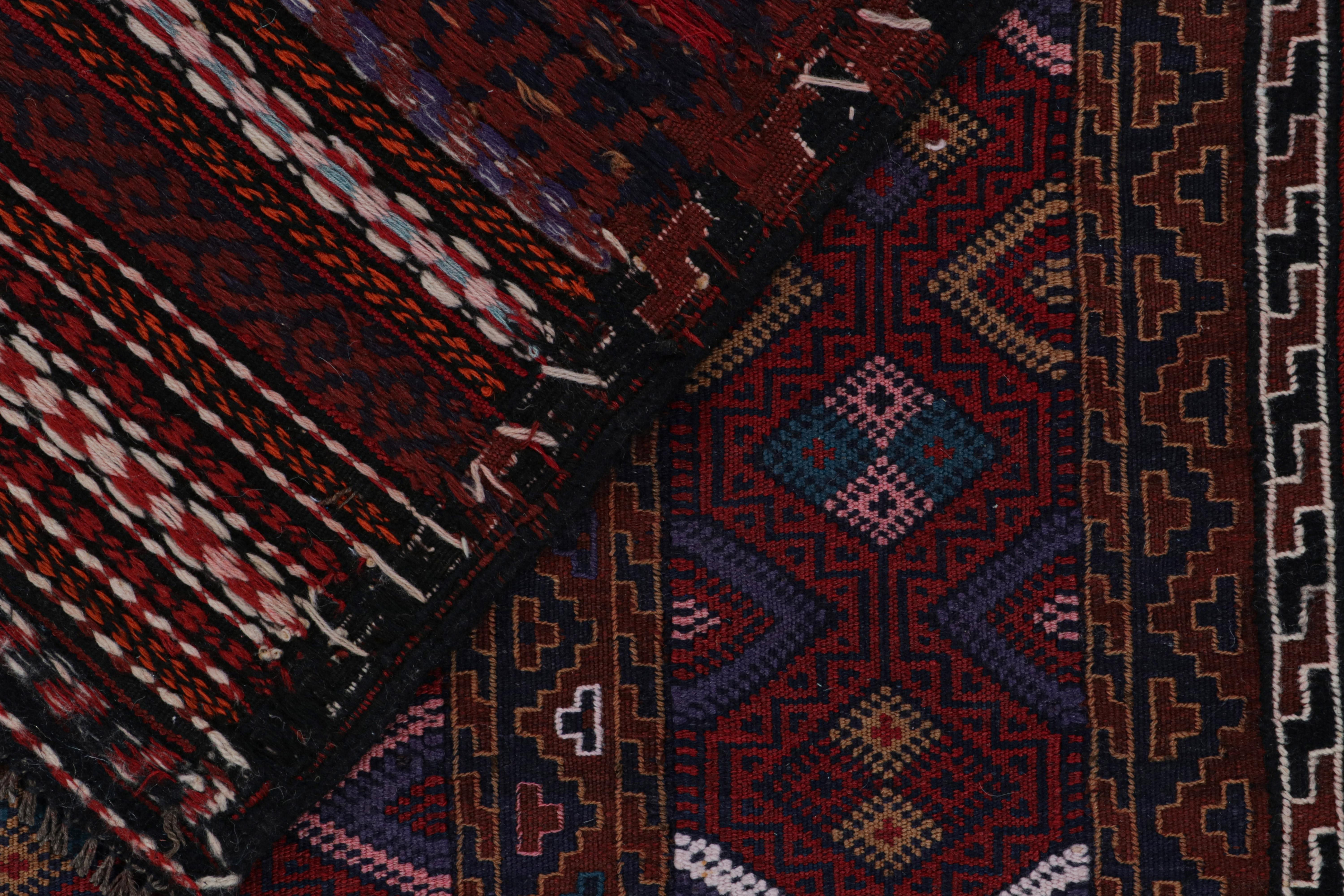 Wool Vintage Baluch Tribal Kilim in Red with Geometric Patterns, from Rug & Kilim For Sale