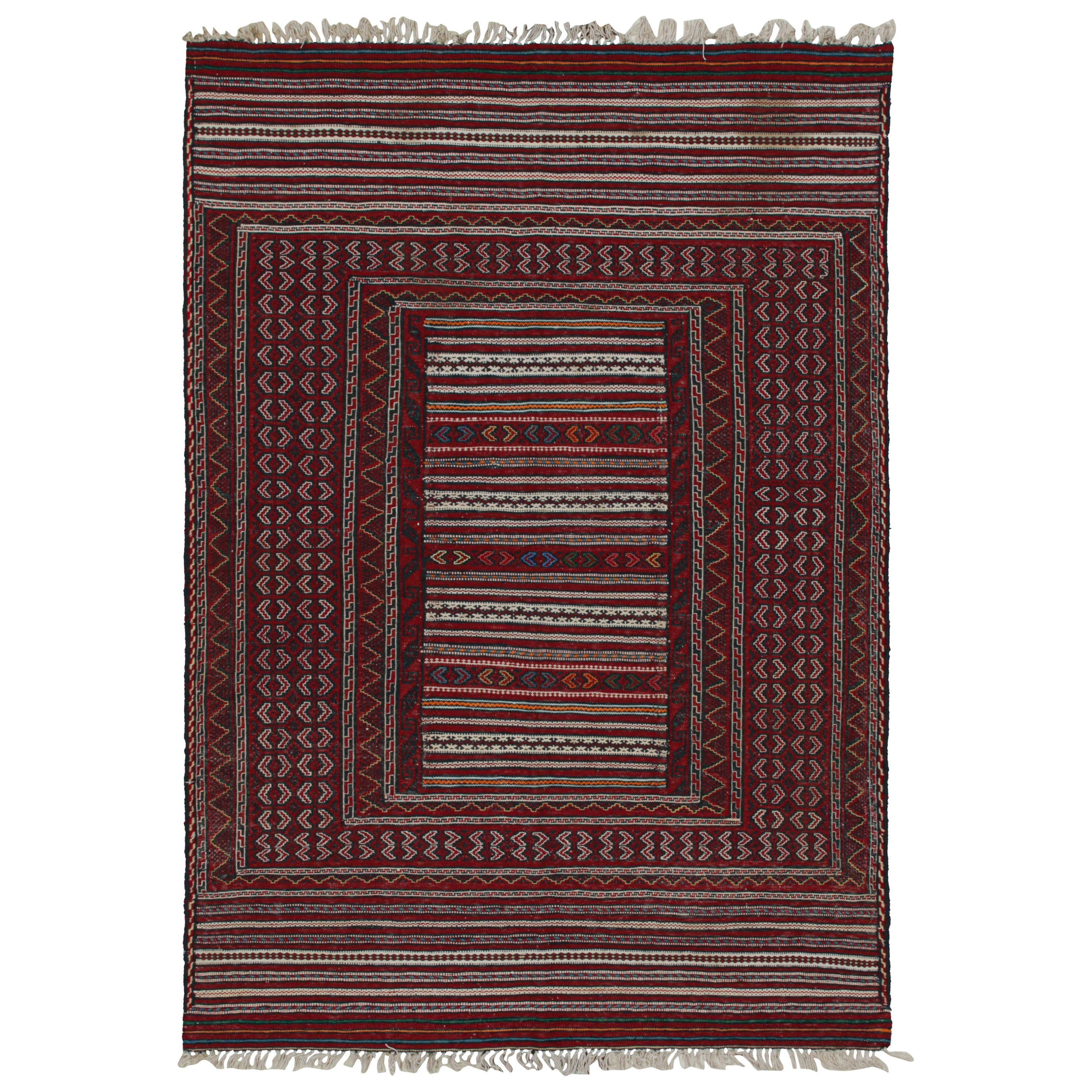 Kilim tribale Baluch vintage in rosso con motivi geometrici, da Rug & Kilim
