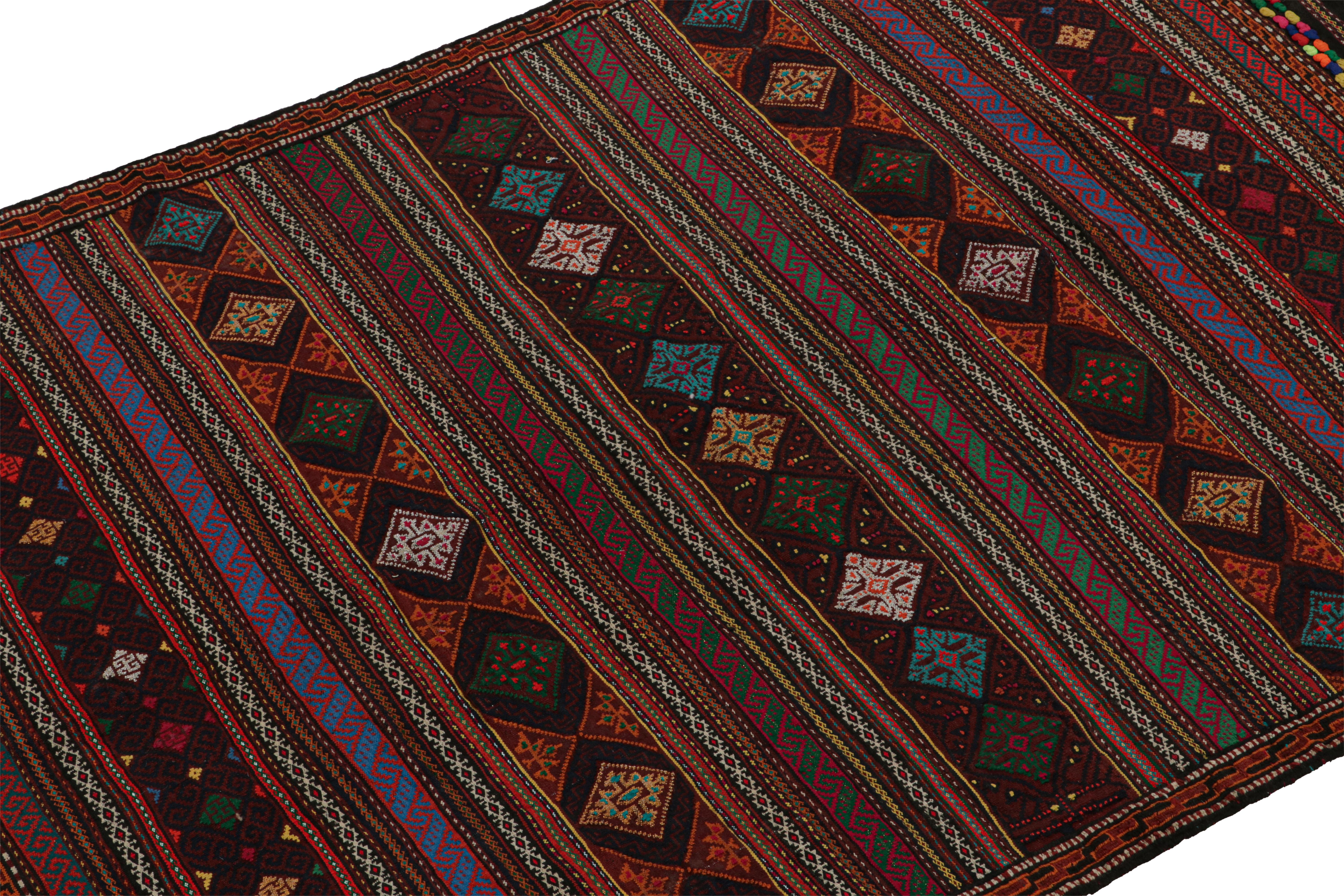 Hand-Woven Vintage Baluch Tribal Kilim with Colorful Geometric Patterns, from Rug & Kilim For Sale