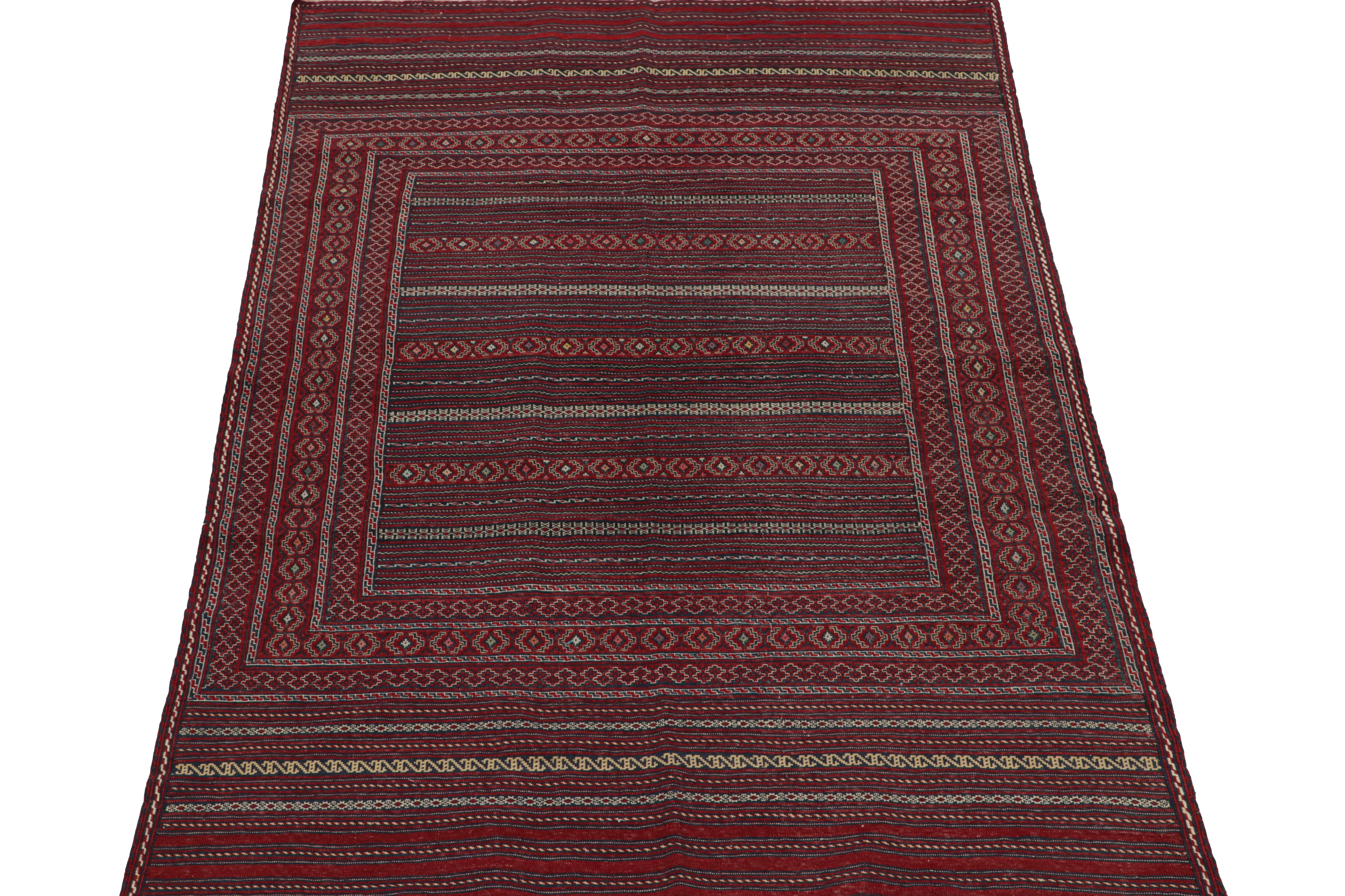Afghan Vintage Baluch Tribal Kilim with Red & Blue Geometric Patterns, from Rug & Kilim For Sale