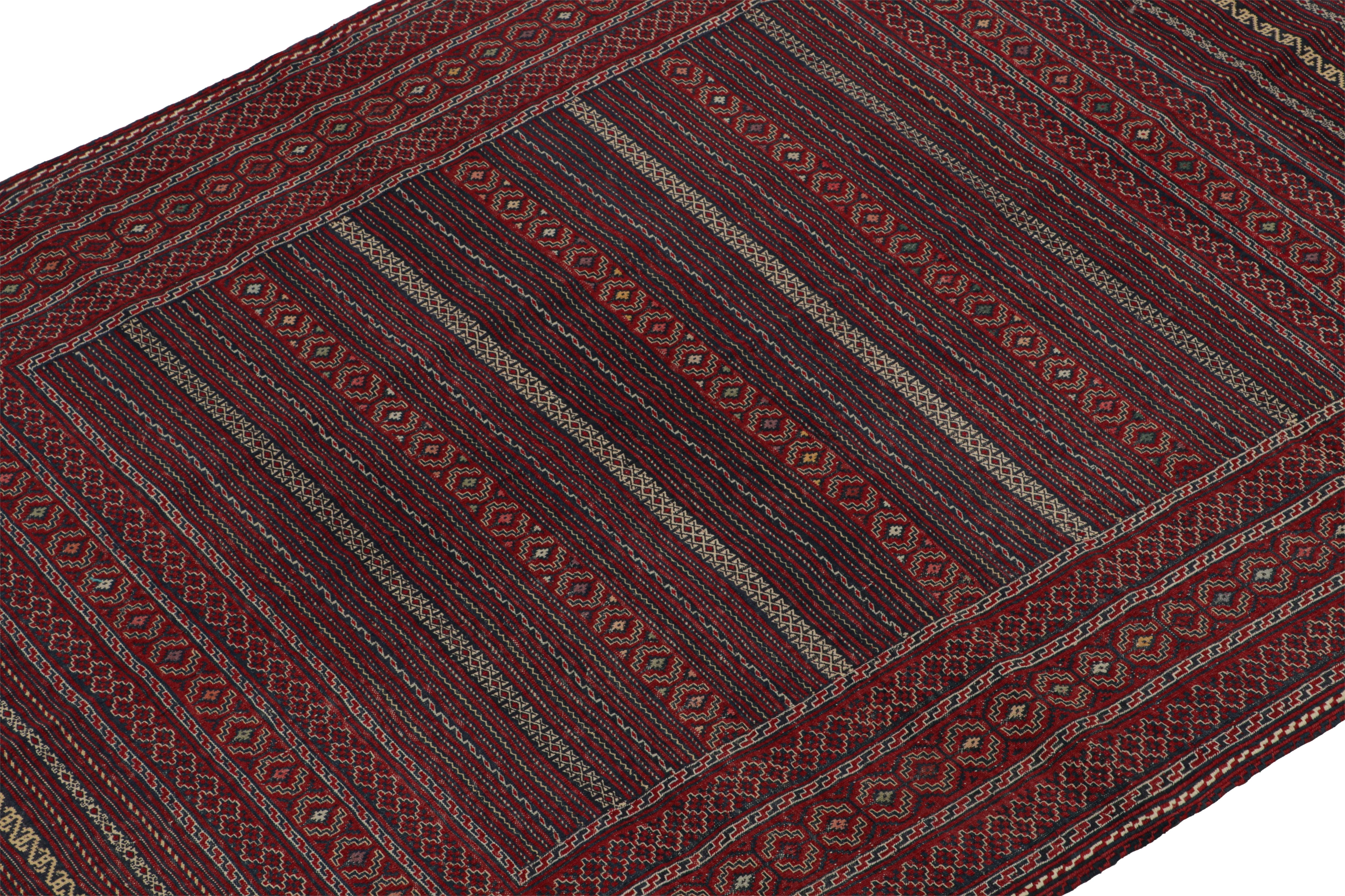 Hand-Woven Vintage Baluch Tribal Kilim with Red & Blue Geometric Patterns, from Rug & Kilim For Sale