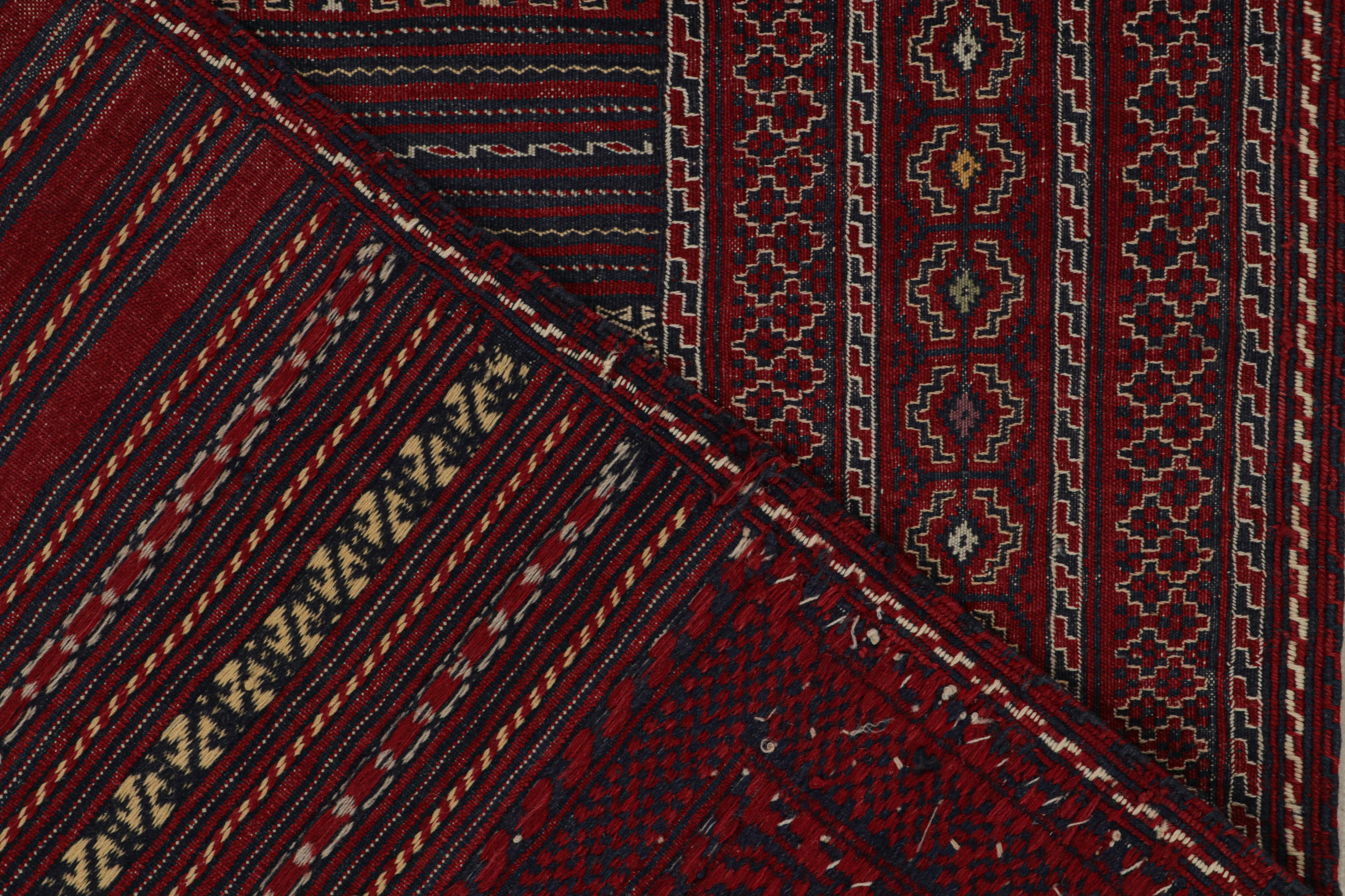 Wool Vintage Baluch Tribal Kilim with Red & Blue Geometric Patterns, from Rug & Kilim For Sale