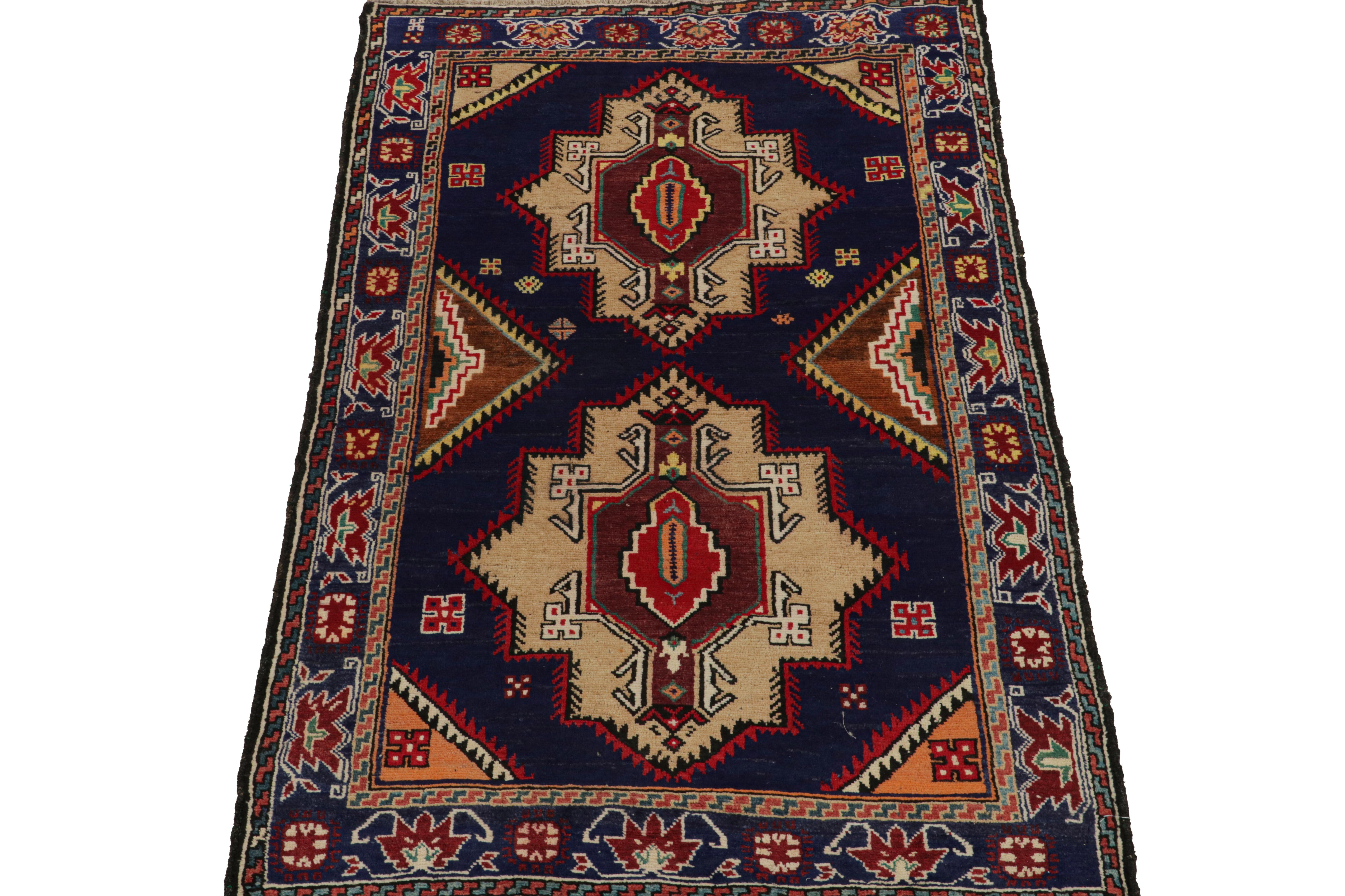 Afghan Vintage Baluch Tribal Rug in Blue with Beige-Brown Medallions, from Rug & Kilim For Sale