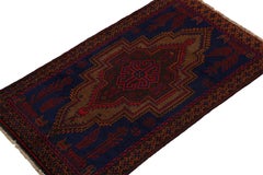 Vintage Baluch Tribal Rug in Blue with Red & Brown Medallion, from Rug & Kilim