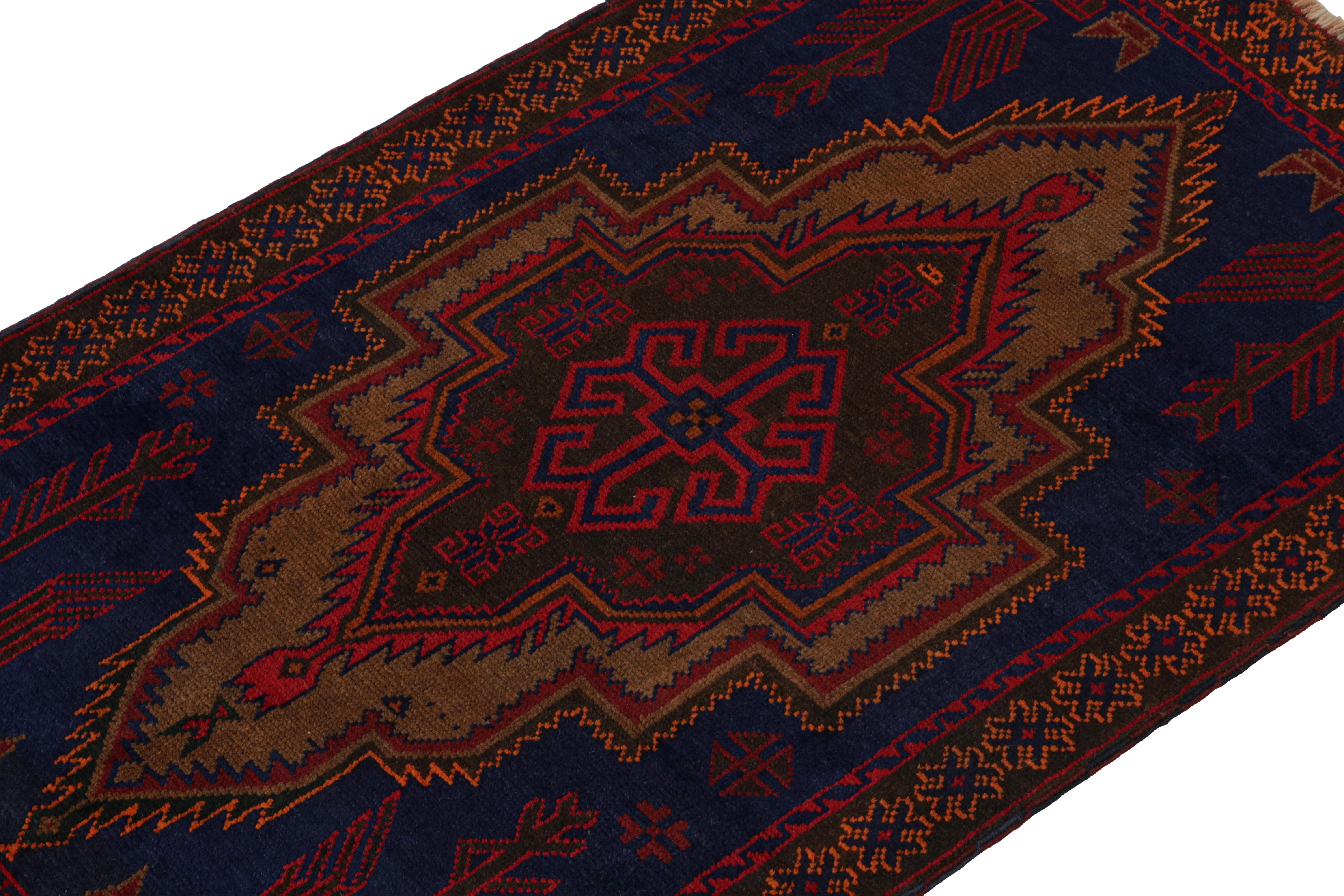 Hand-Knotted Vintage Baluch Tribal Rug in Blue with Red & Brown Medallion, from Rug & Kilim For Sale