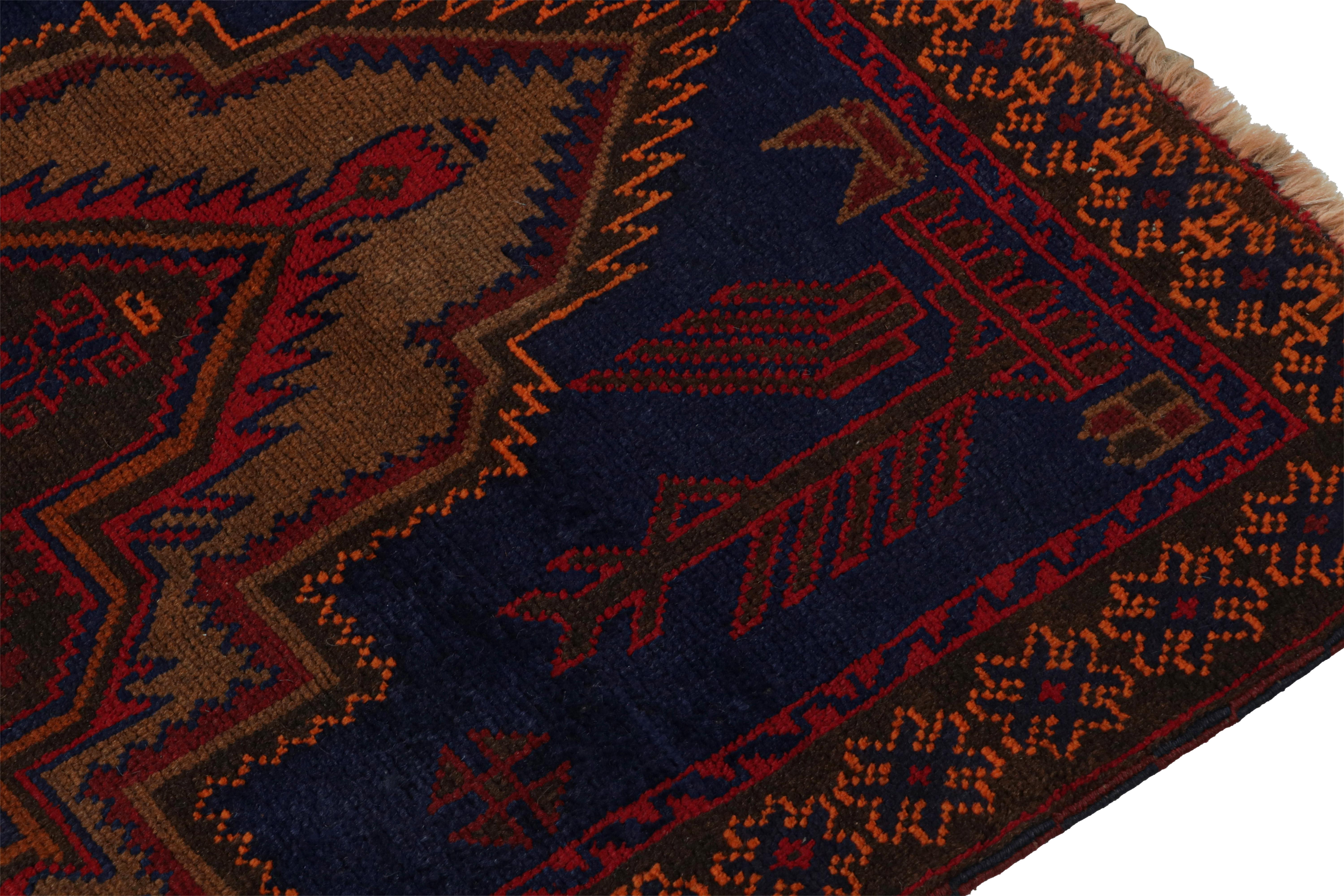 Vintage Baluch Tribal Rug in Blue with Red & Brown Medallion, from Rug & Kilim In Good Condition For Sale In Long Island City, NY