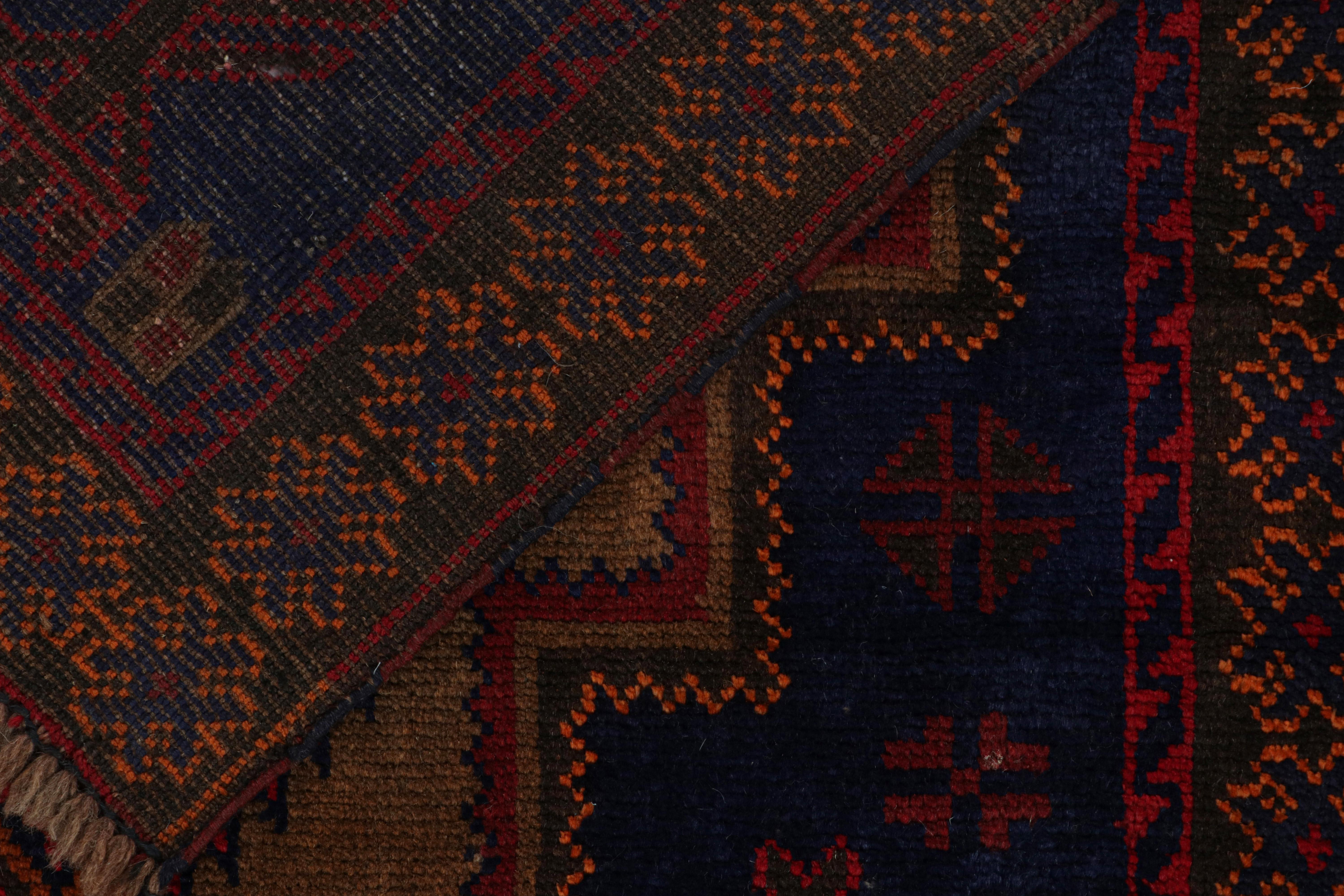 Wool Vintage Baluch Tribal Rug in Blue with Red & Brown Medallion, from Rug & Kilim For Sale