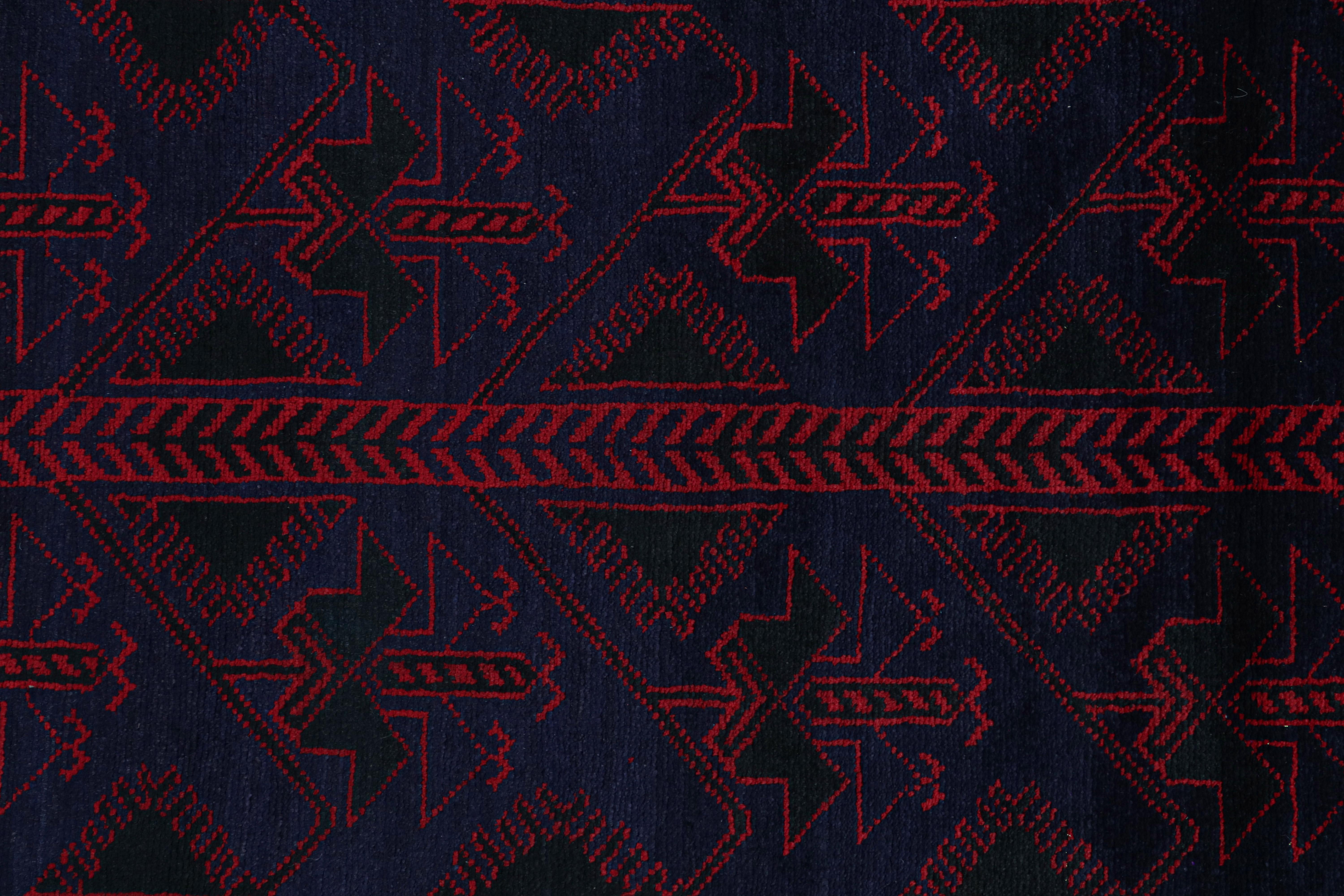 Mid-20th Century Vintage Baluch Tribal Rug in Blue with Red Geometric Patterns, from Rug & Kilim  For Sale