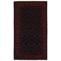 Vintage Baluch Stammes-Teppich in Blau mit roten geometrischen Mustern, von Rug & Kilim