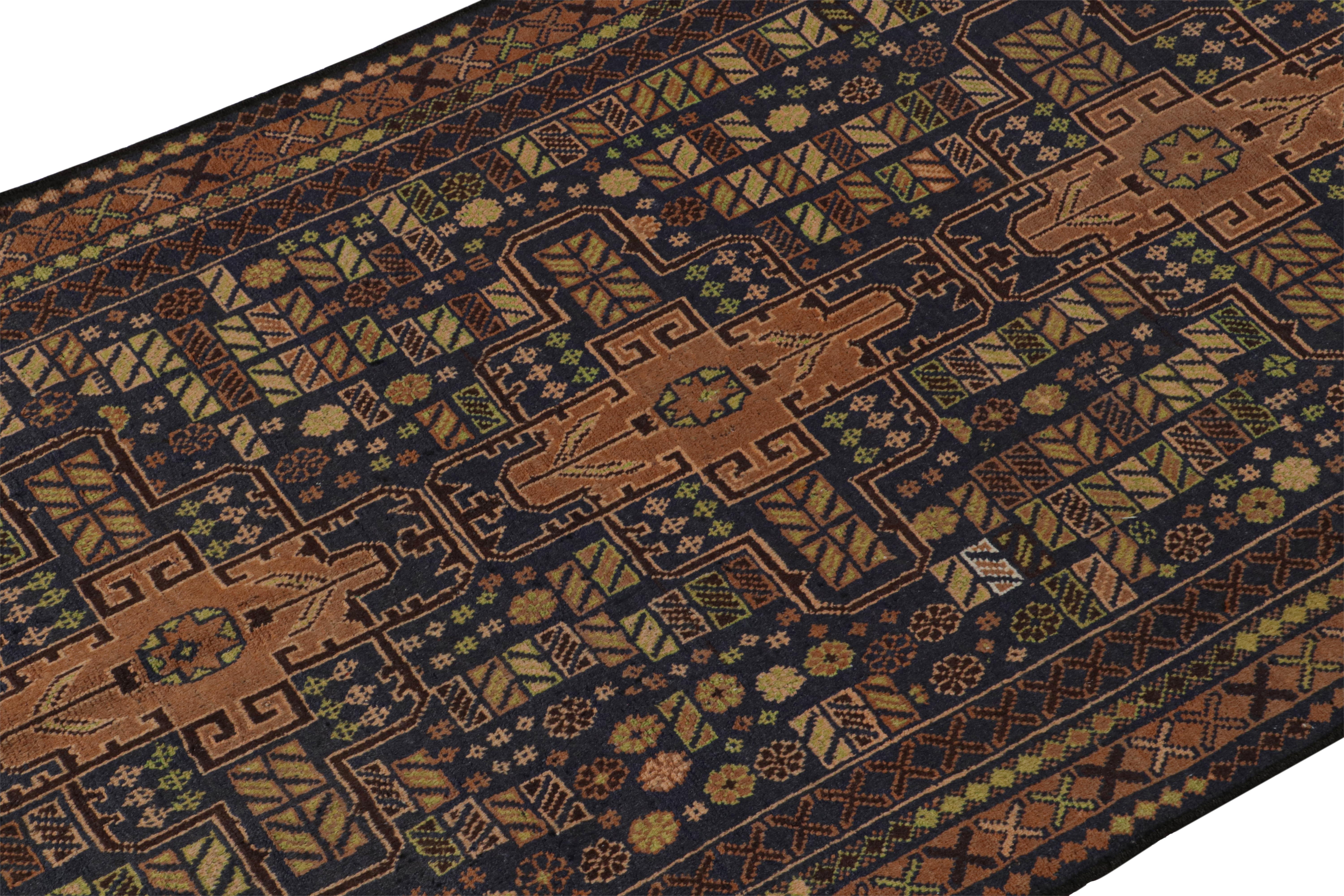 Hand-Knotted Vintage Baluch Tribal Rug in Brown & Blue Patterns from Rug & Kilim