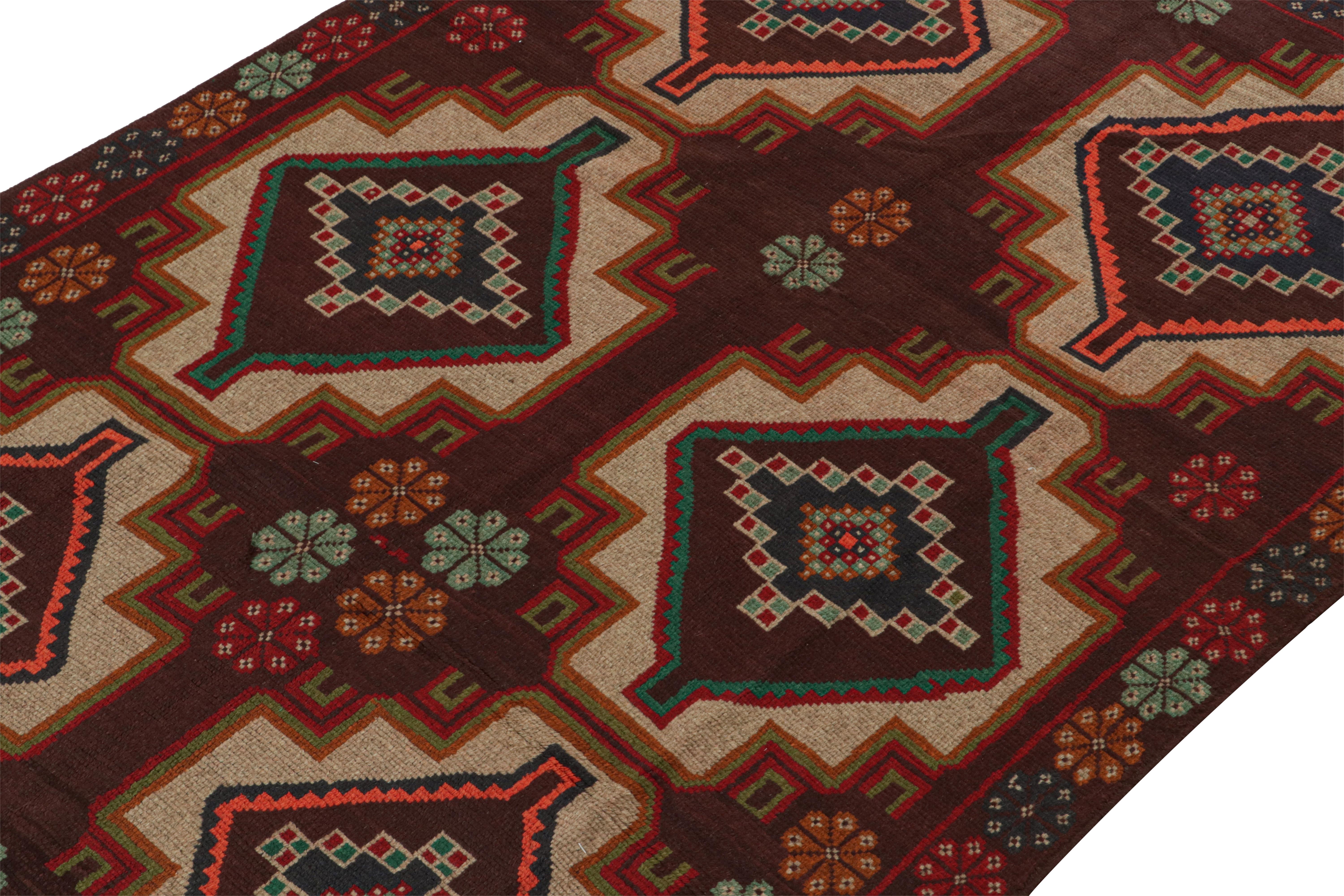 Hand-Knotted Rug & Kilim’s Afghan Baluch Tribal Rug in Rust Tones with Geometric Medallions For Sale