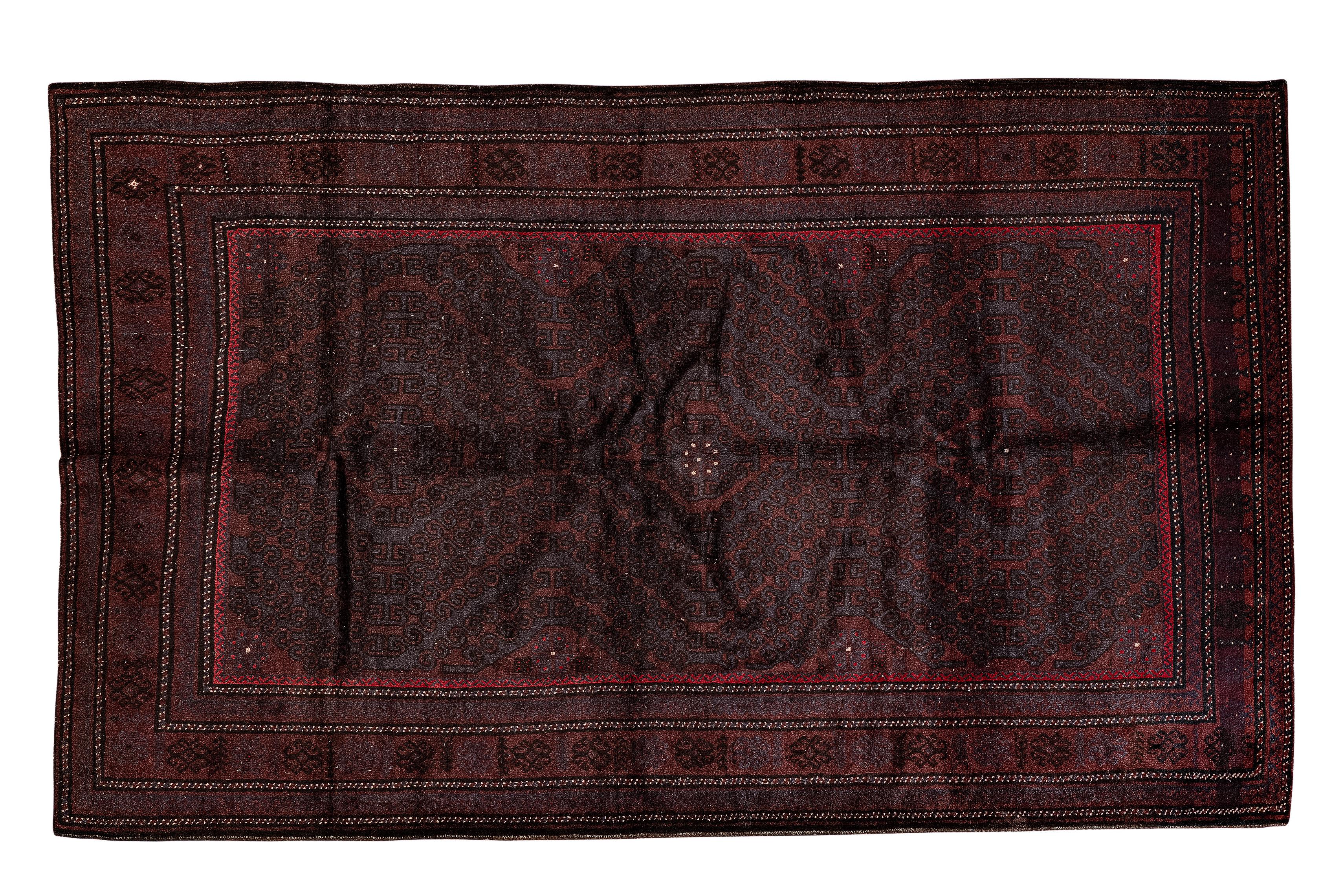 Vintage Baluch Stammes-Teppich in Marineblau und Wein Wolle, 1940er Jahre (Handgeknüpft) im Angebot