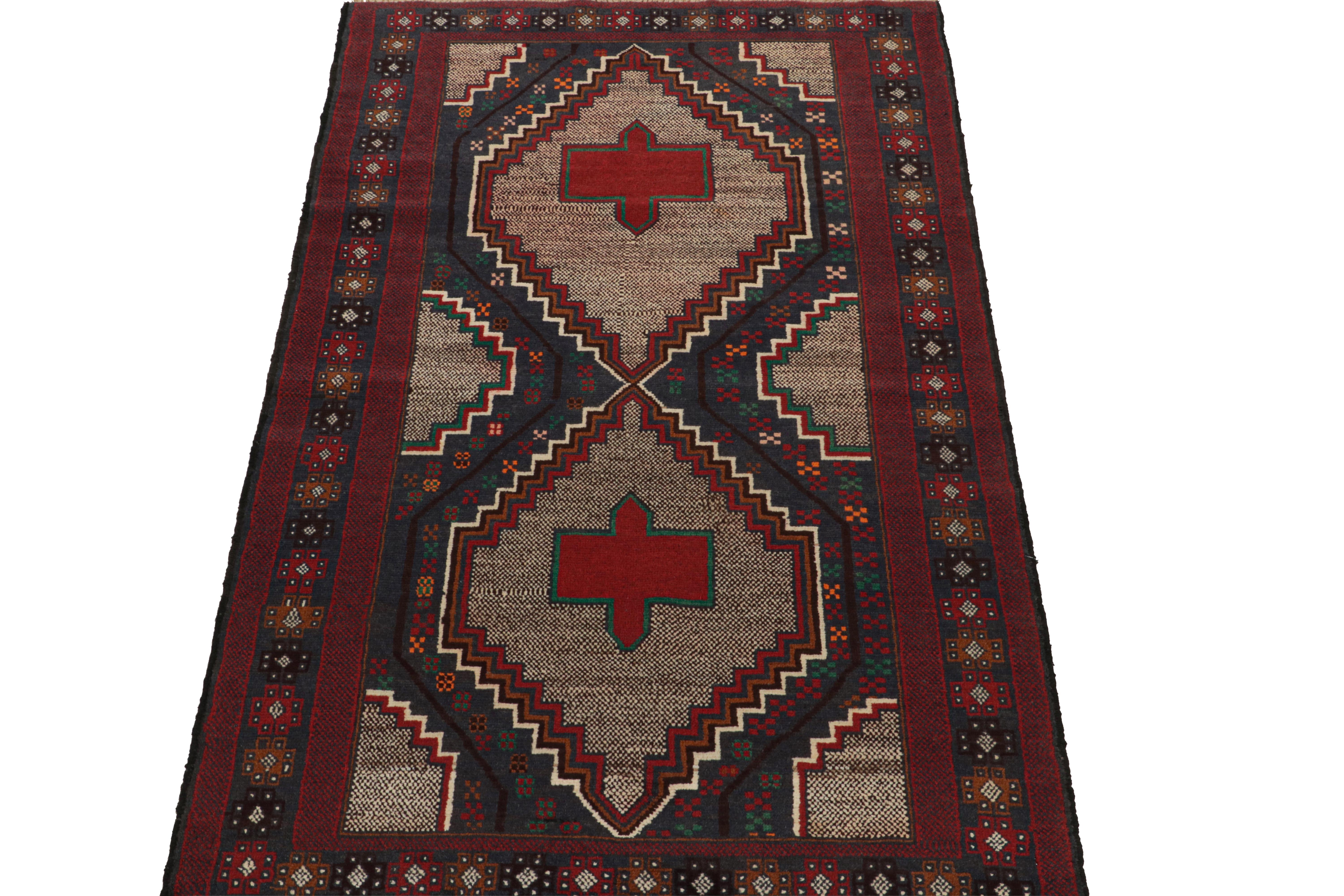Afghan Vintage Baluch Tribal Rug in Navy Blue with Medallions, from Rug & Kilim For Sale