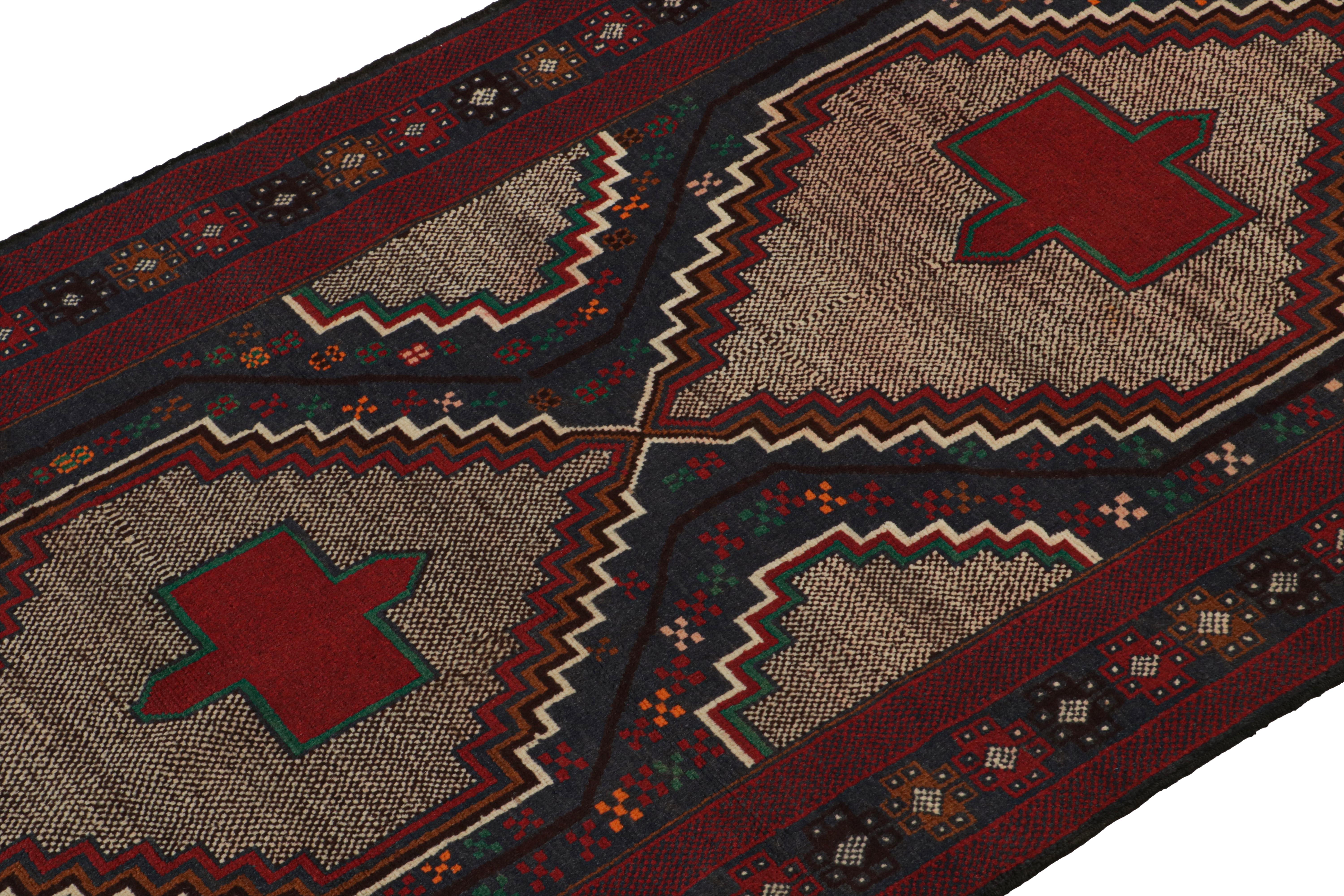 Hand-Knotted Vintage Baluch Tribal Rug in Navy Blue with Medallions, from Rug & Kilim For Sale