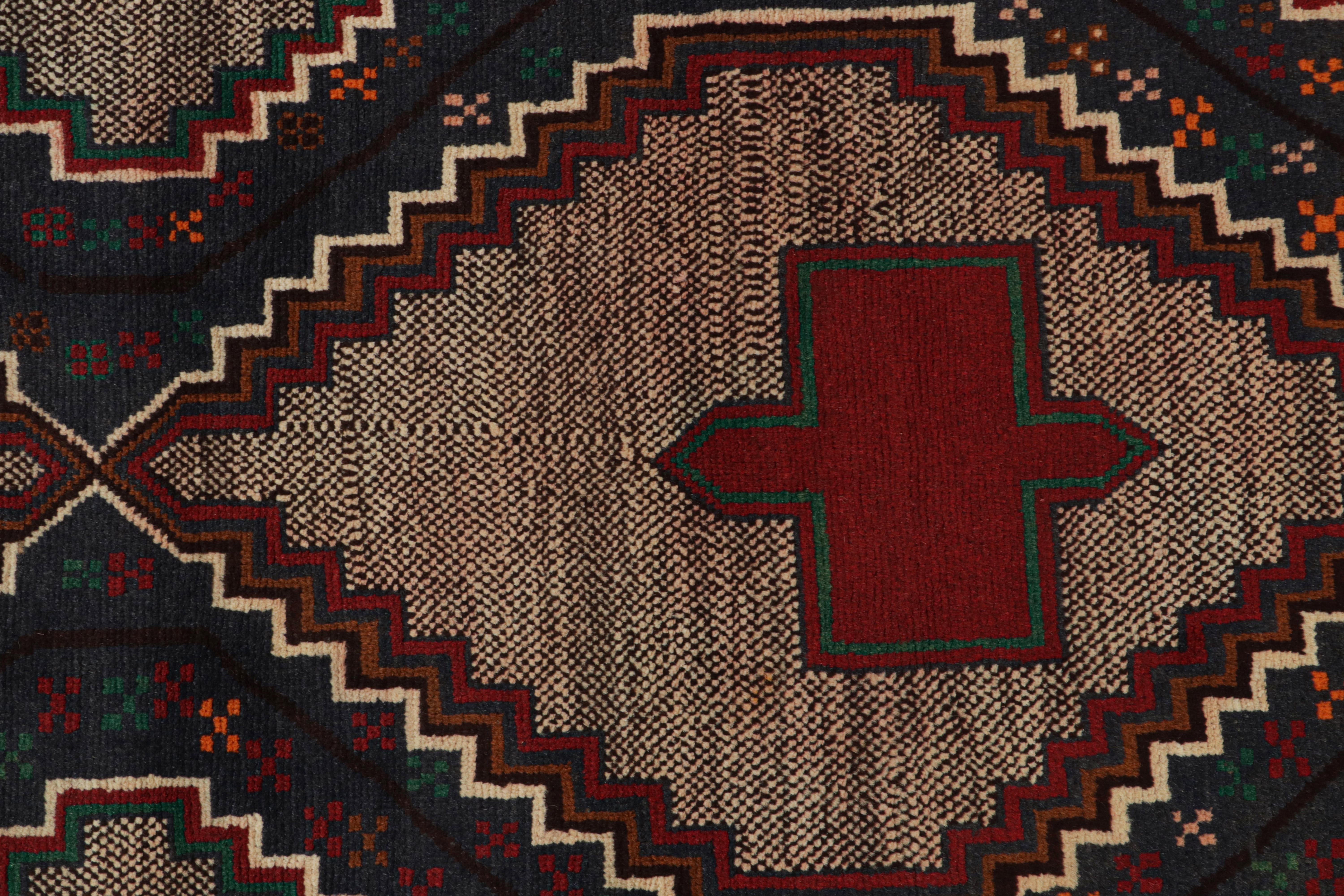 Mid-20th Century Vintage Baluch Tribal Rug in Navy Blue with Medallions, from Rug & Kilim For Sale