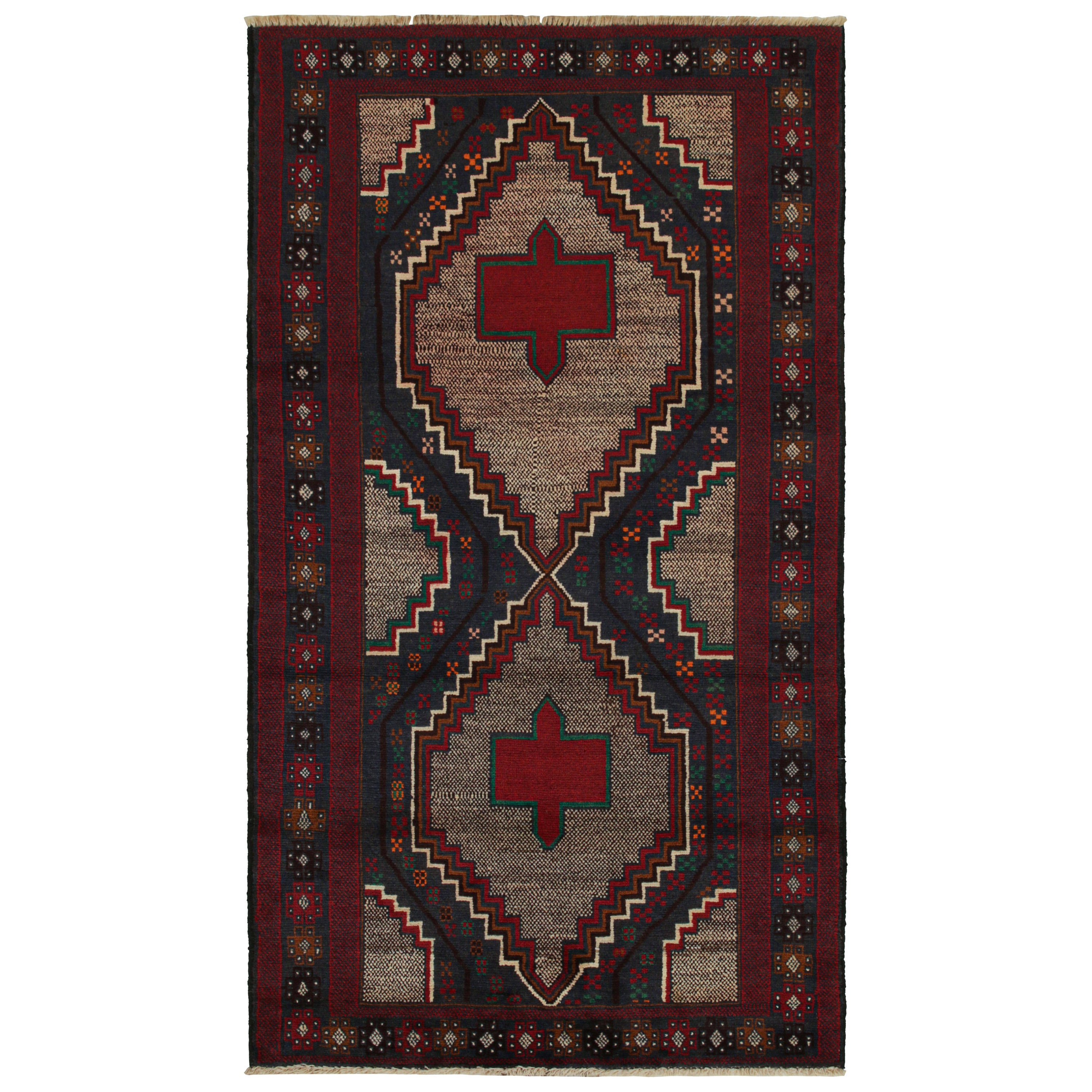 Alfombra Tribal Baluch Vintage Azul Marino con Medallones, de Rug & Kilim en venta