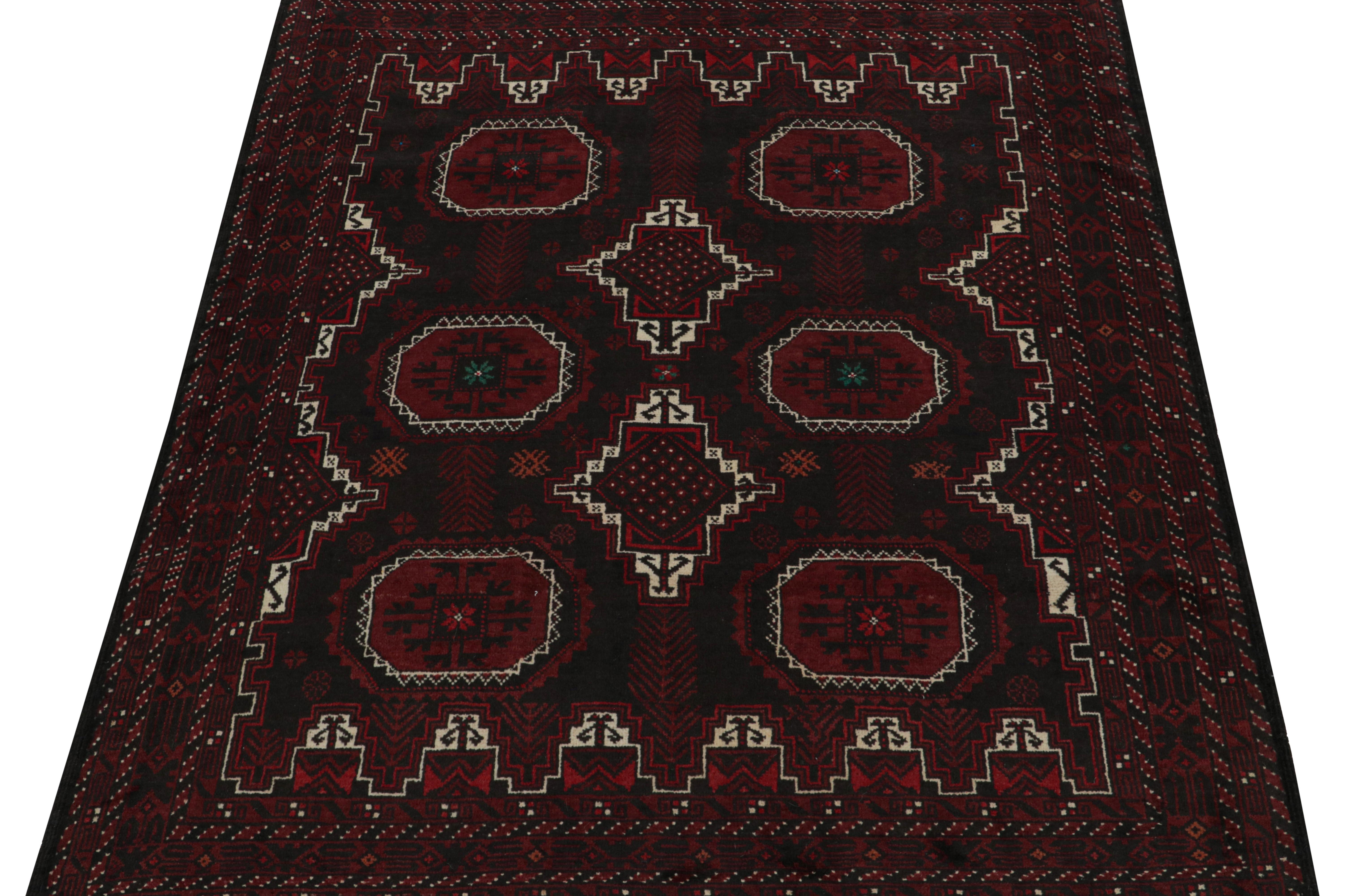Afghan Vintage Baluch Tribal Rug in Red & Black Patterns by Rug & Kilim For Sale