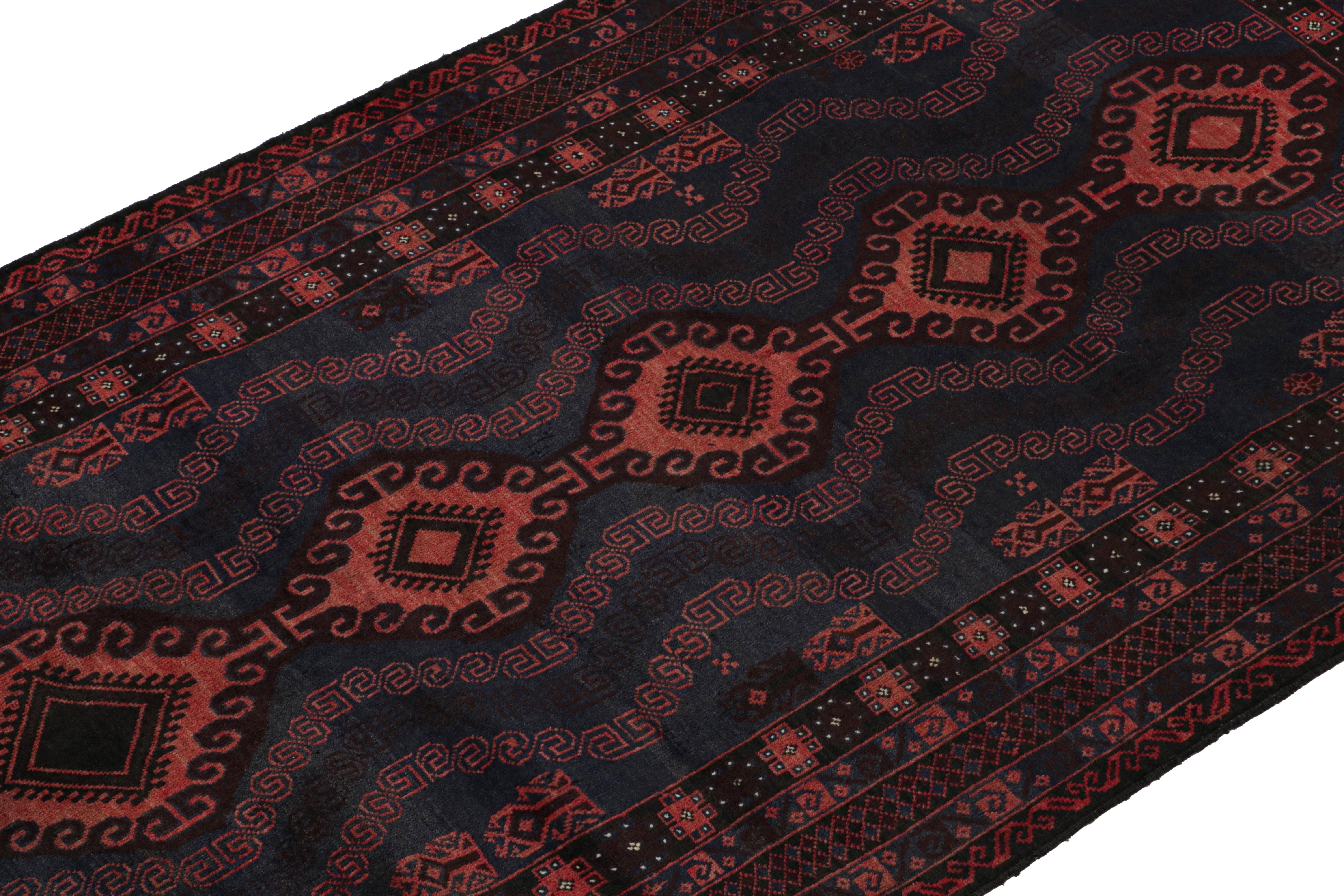 Hand-Knotted Vintage Baluch Tribal Rug in Red, Blue & Brown Patterns by Rug & Kilim For Sale