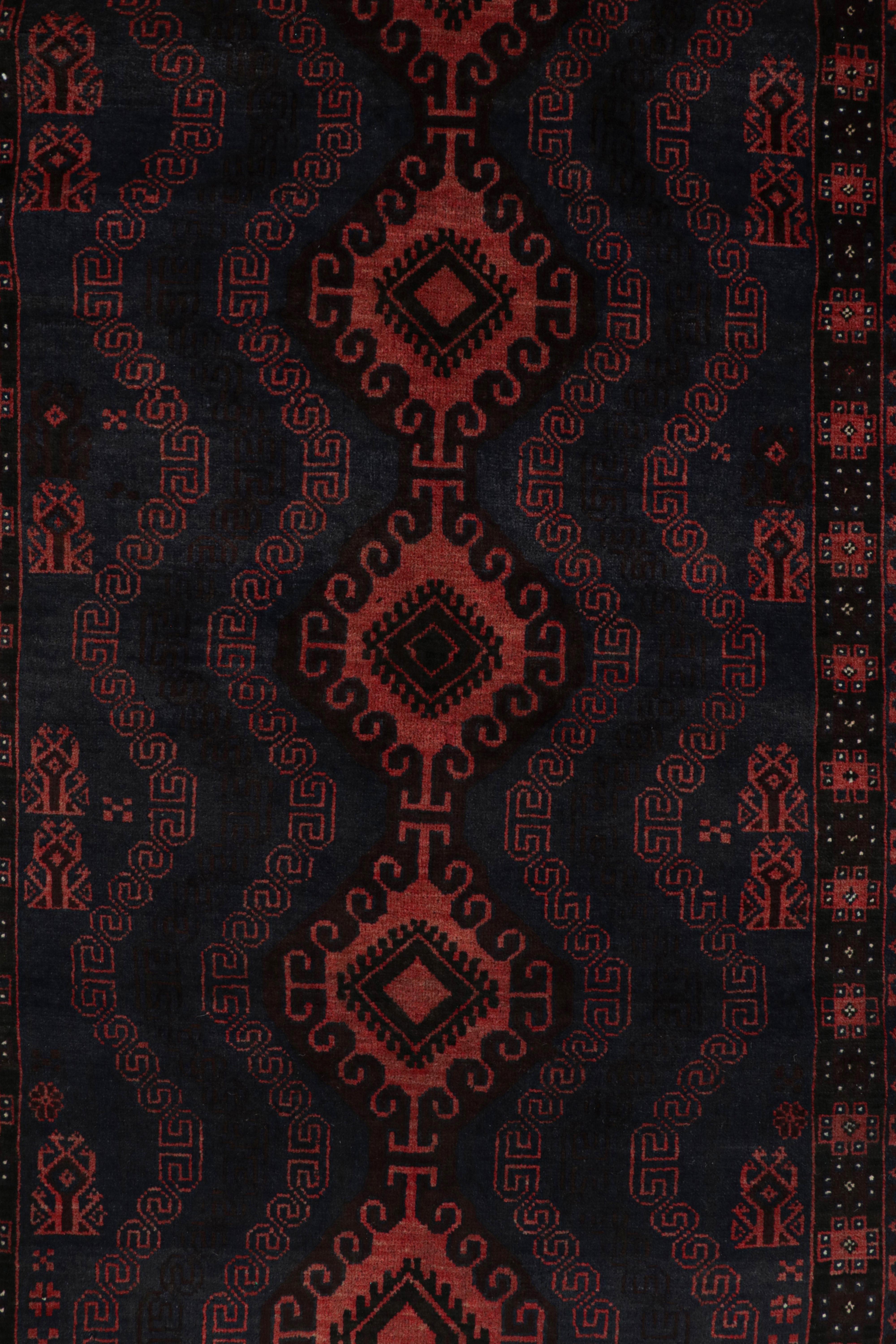 Mid-20th Century Vintage Baluch Tribal Rug in Red, Blue & Brown Patterns by Rug & Kilim For Sale