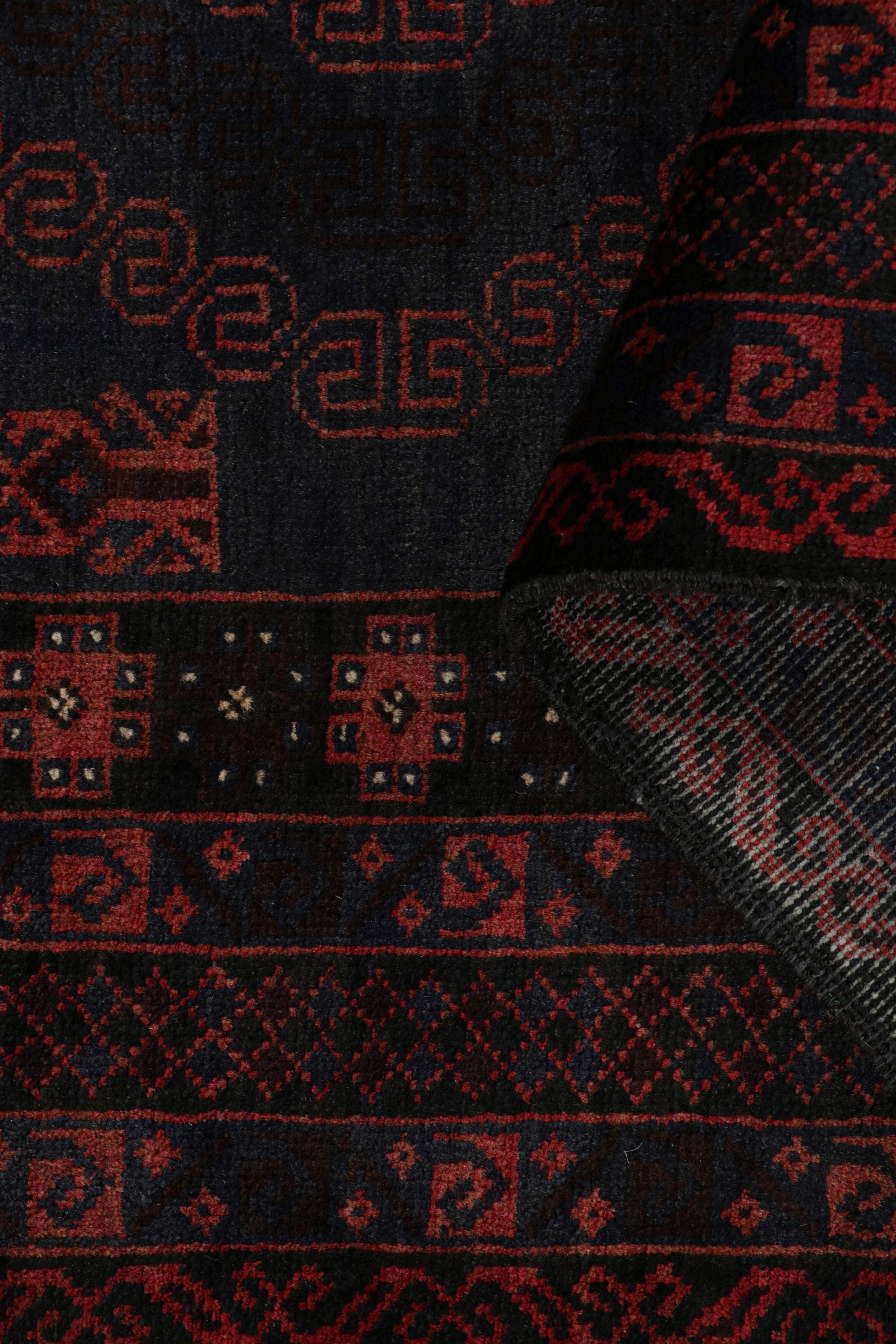 Goat Hair Vintage Baluch Tribal Rug in Red, Blue & Brown Patterns by Rug & Kilim For Sale