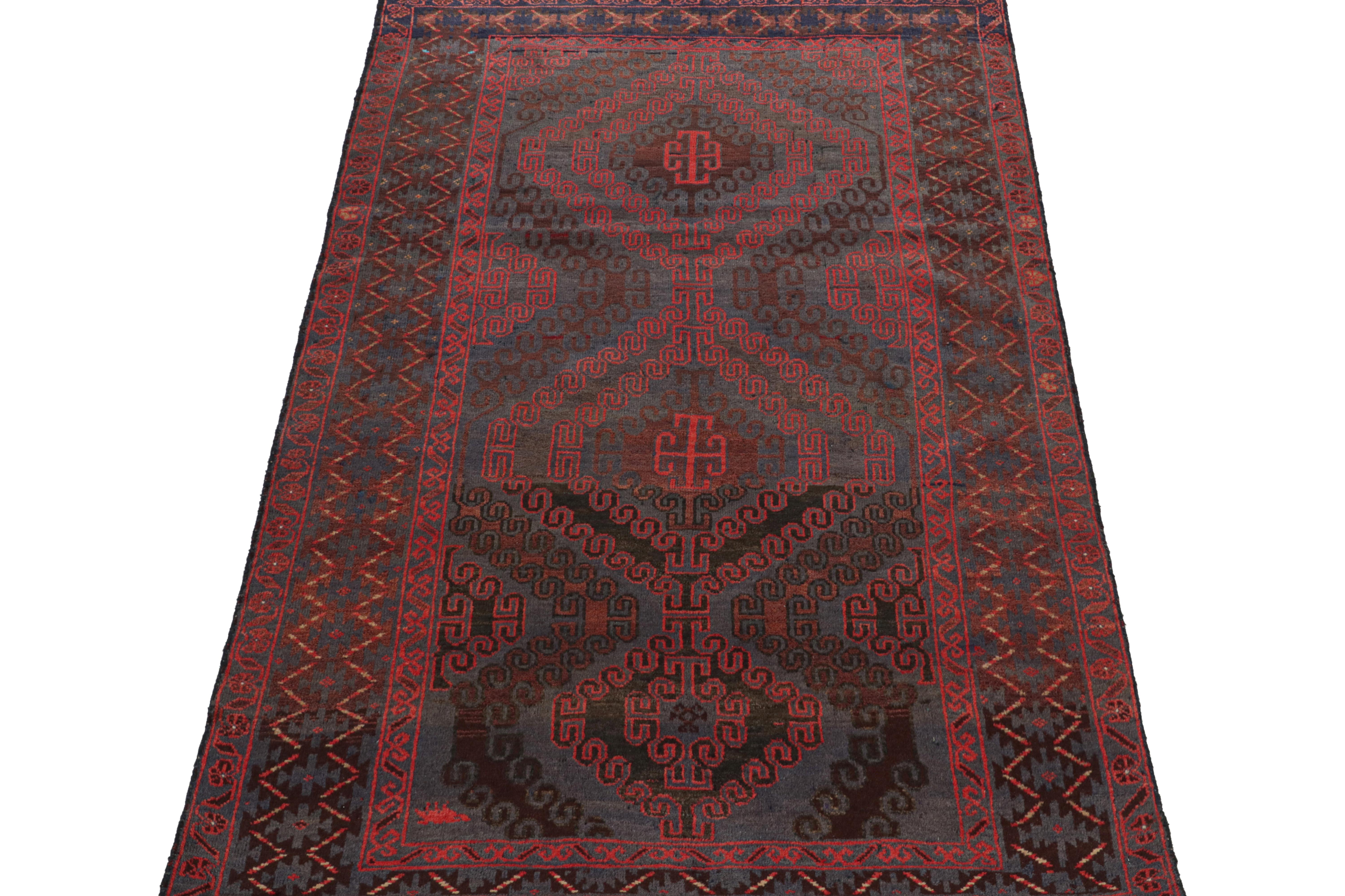 Afghan Vintage Baluch Tribal Rug in Red, Blue & Brown Patterns from Rug & Kilim For Sale