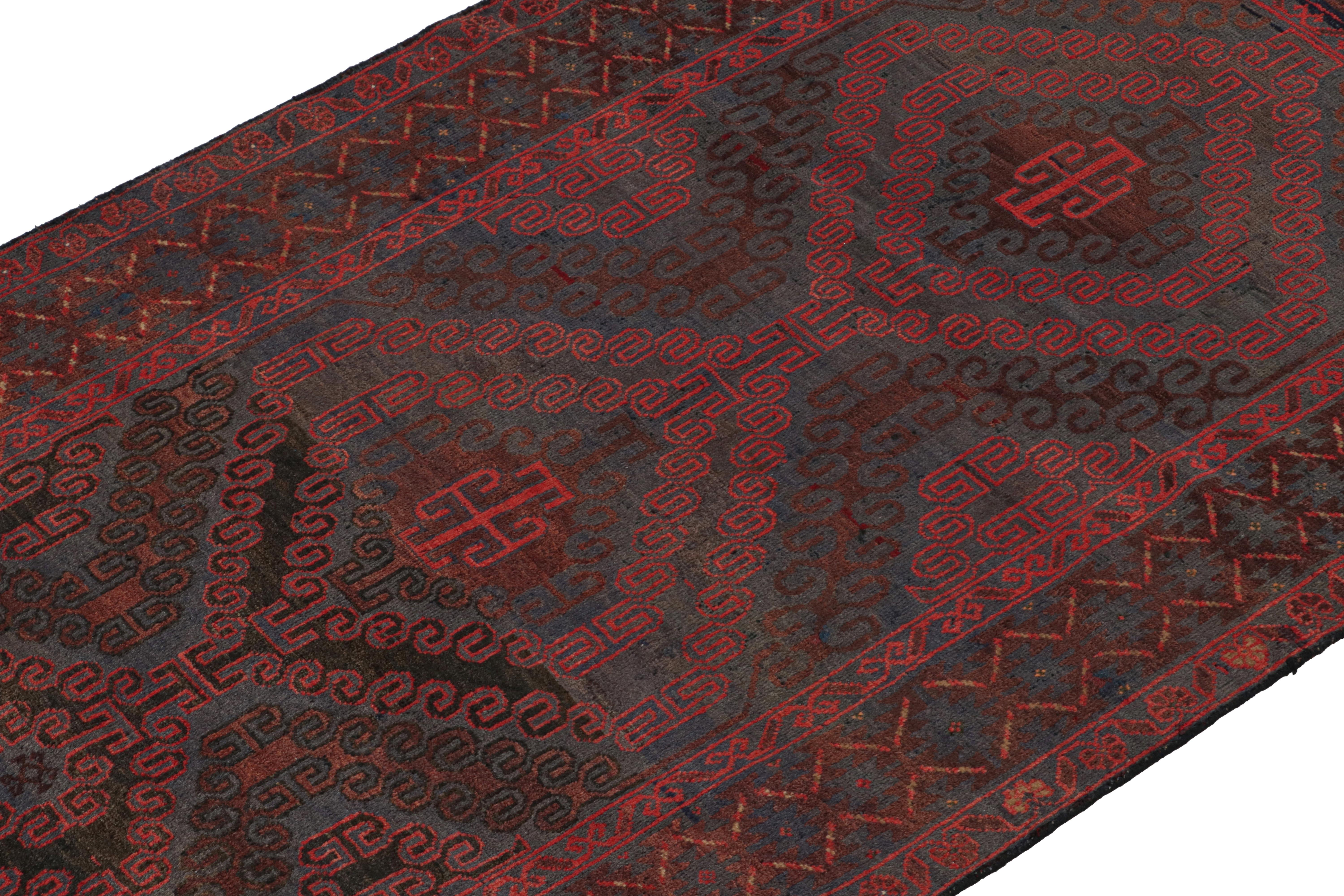 Hand-Knotted Vintage Baluch Tribal Rug in Red, Blue & Brown Patterns from Rug & Kilim For Sale
