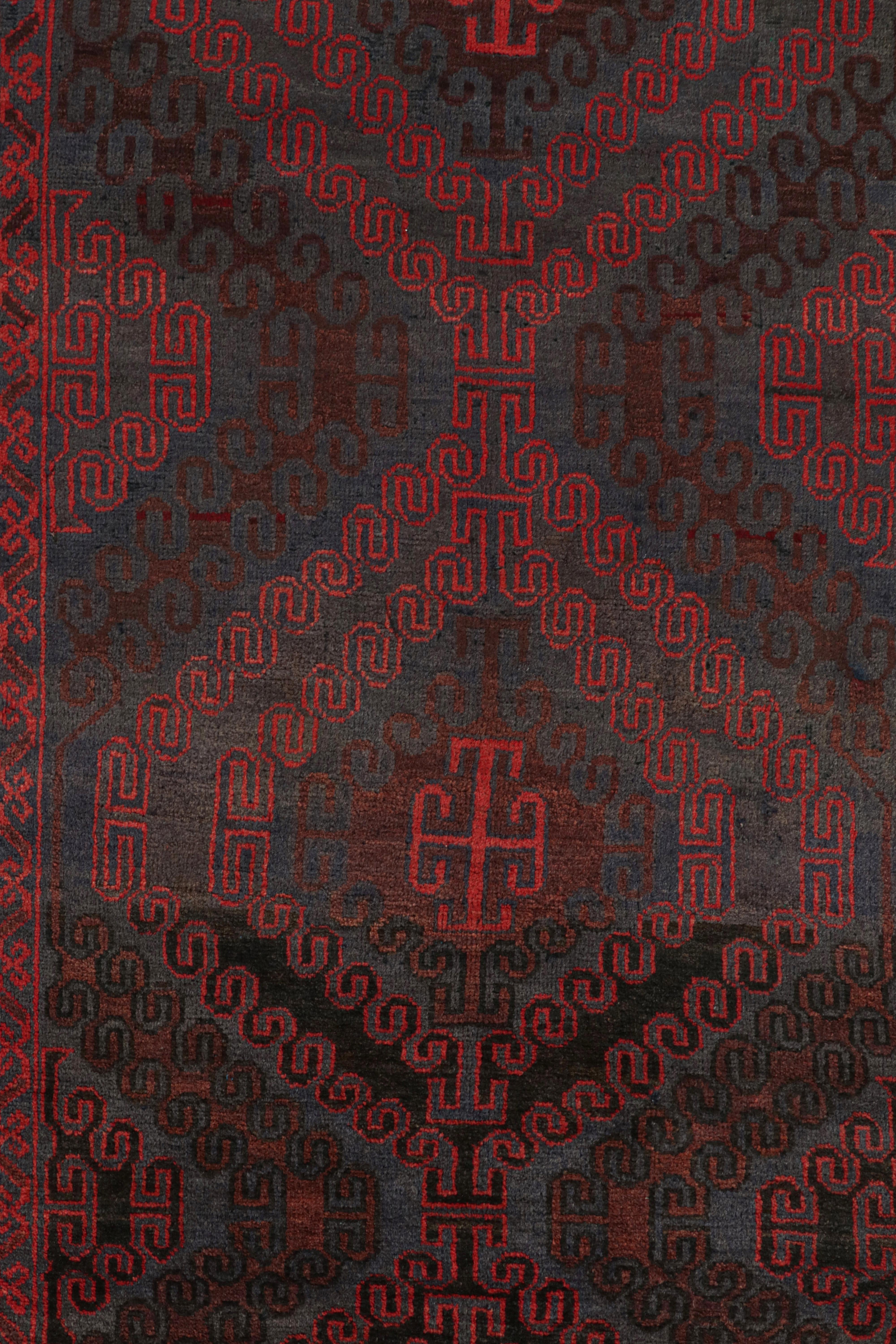 Mid-20th Century Vintage Baluch Tribal Rug in Red, Blue & Brown Patterns from Rug & Kilim For Sale