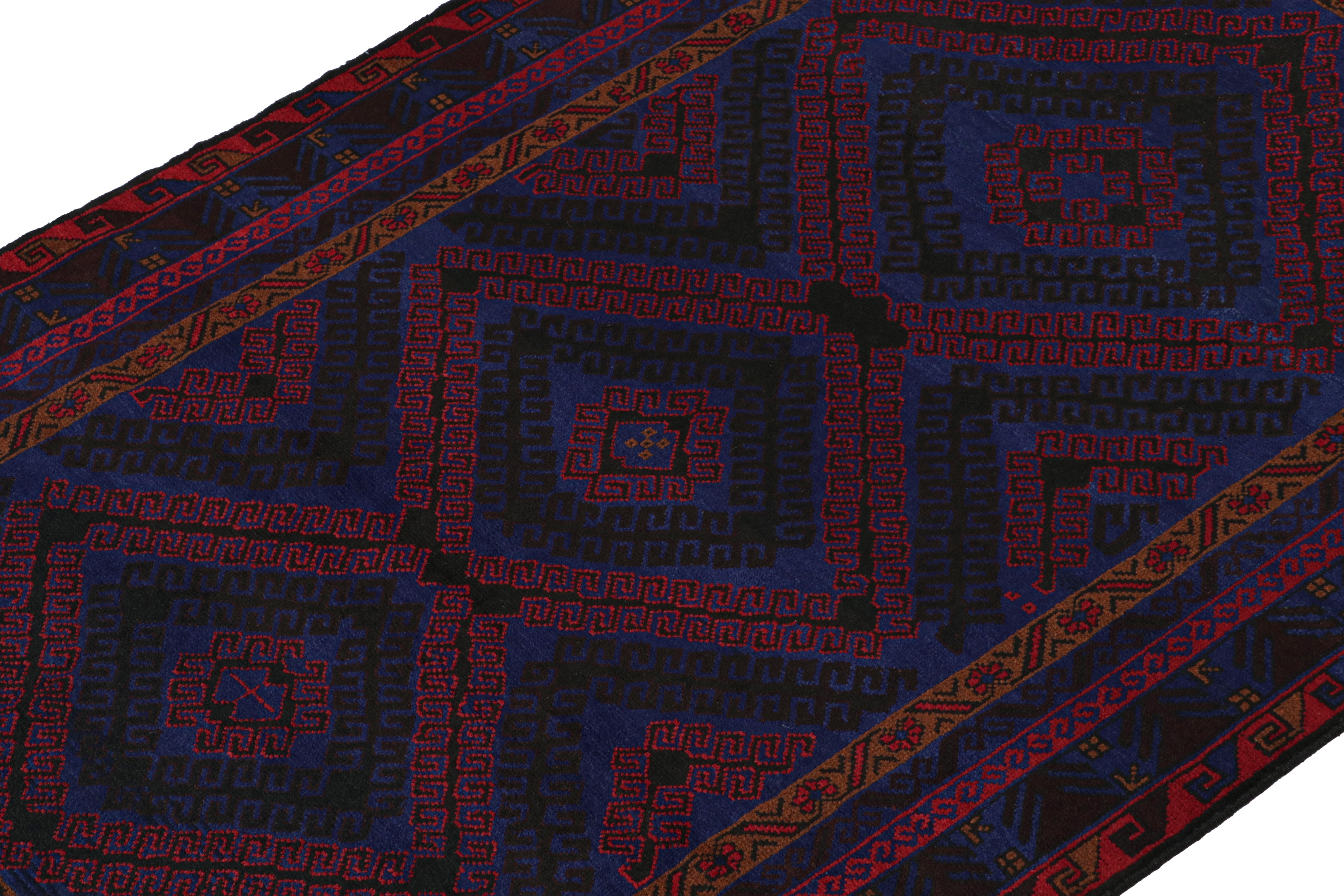 Hand-Knotted Vintage Baluch Tribal Rug in Red & Blue Geometric Pattern, from Rug & Kilim For Sale