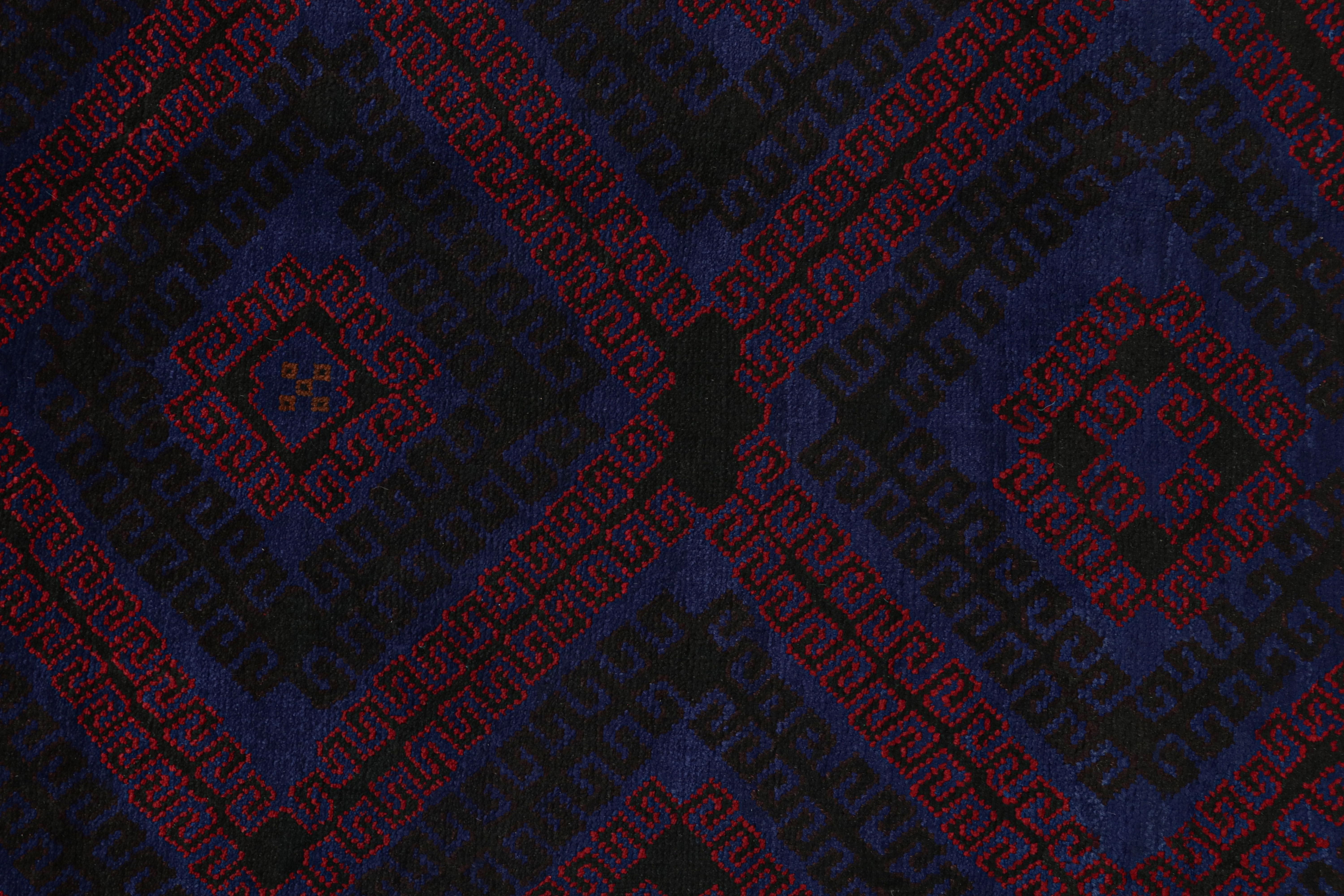 Mid-20th Century Vintage Baluch Tribal Rug in Red & Blue Geometric Pattern, from Rug & Kilim For Sale