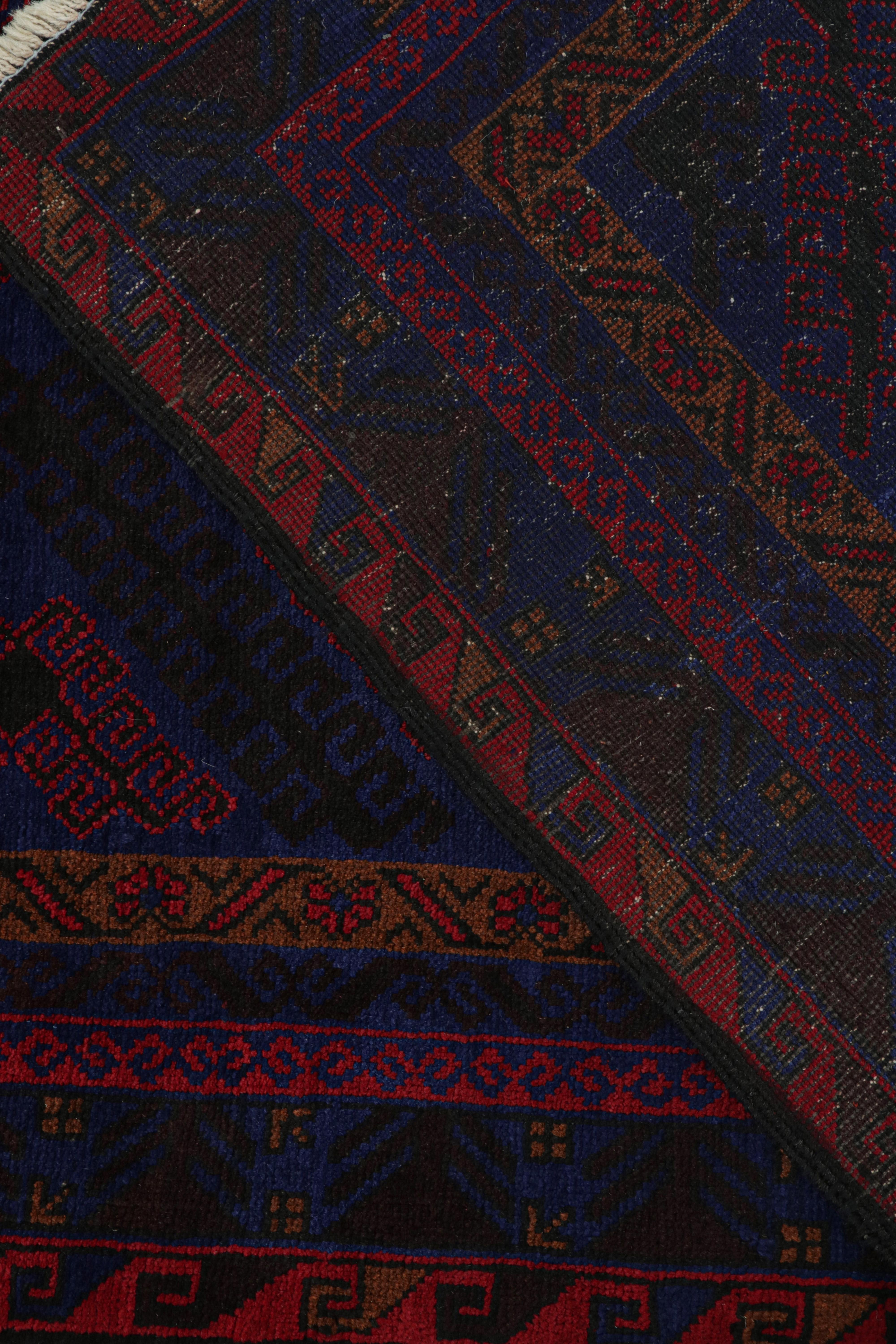 Wool Vintage Baluch Tribal Rug in Red & Blue Geometric Pattern, from Rug & Kilim For Sale