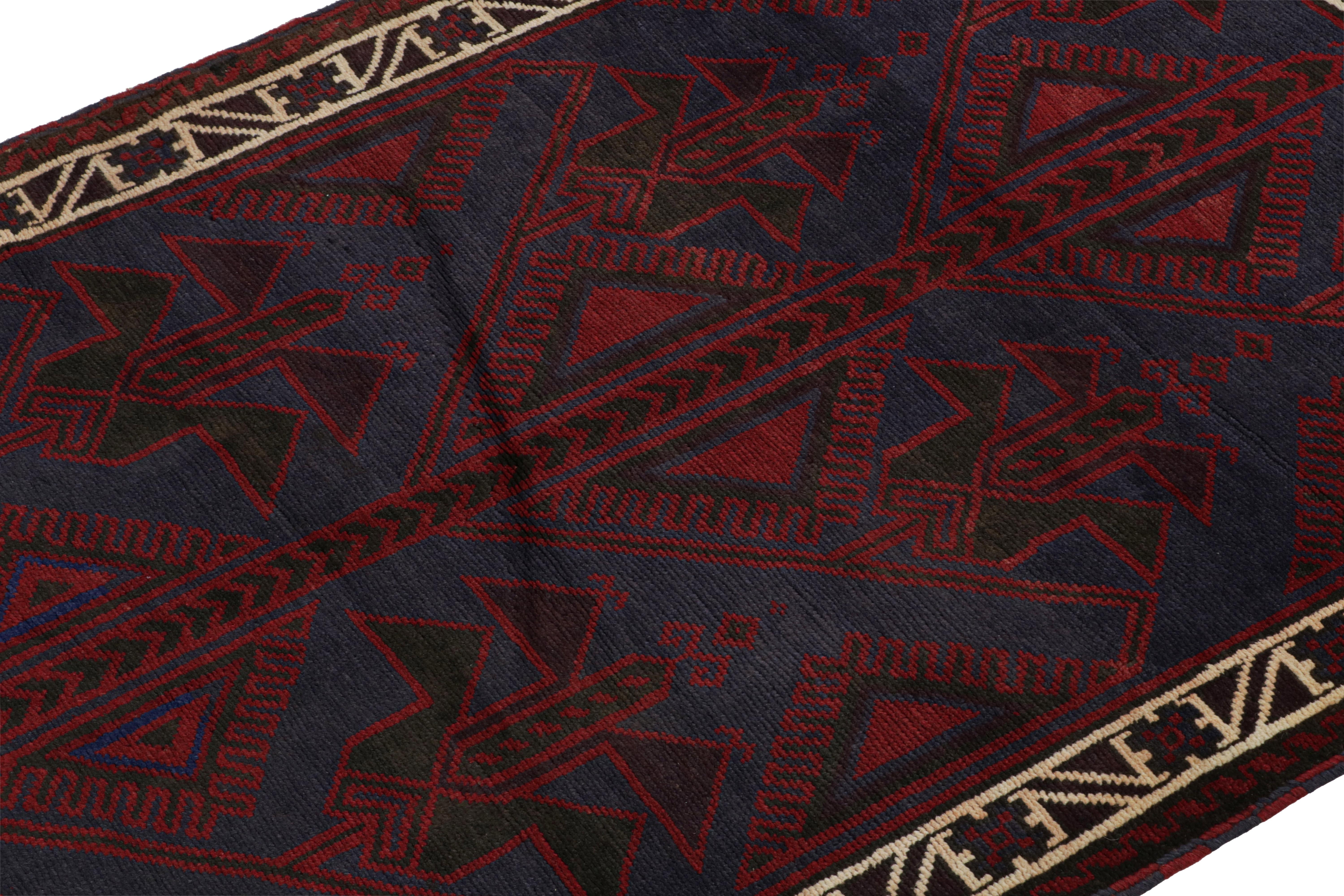 Hand-Knotted Vintage Baluch Tribal Rug in Red & Blue Geometric Patterns, from Rug & Kilim For Sale