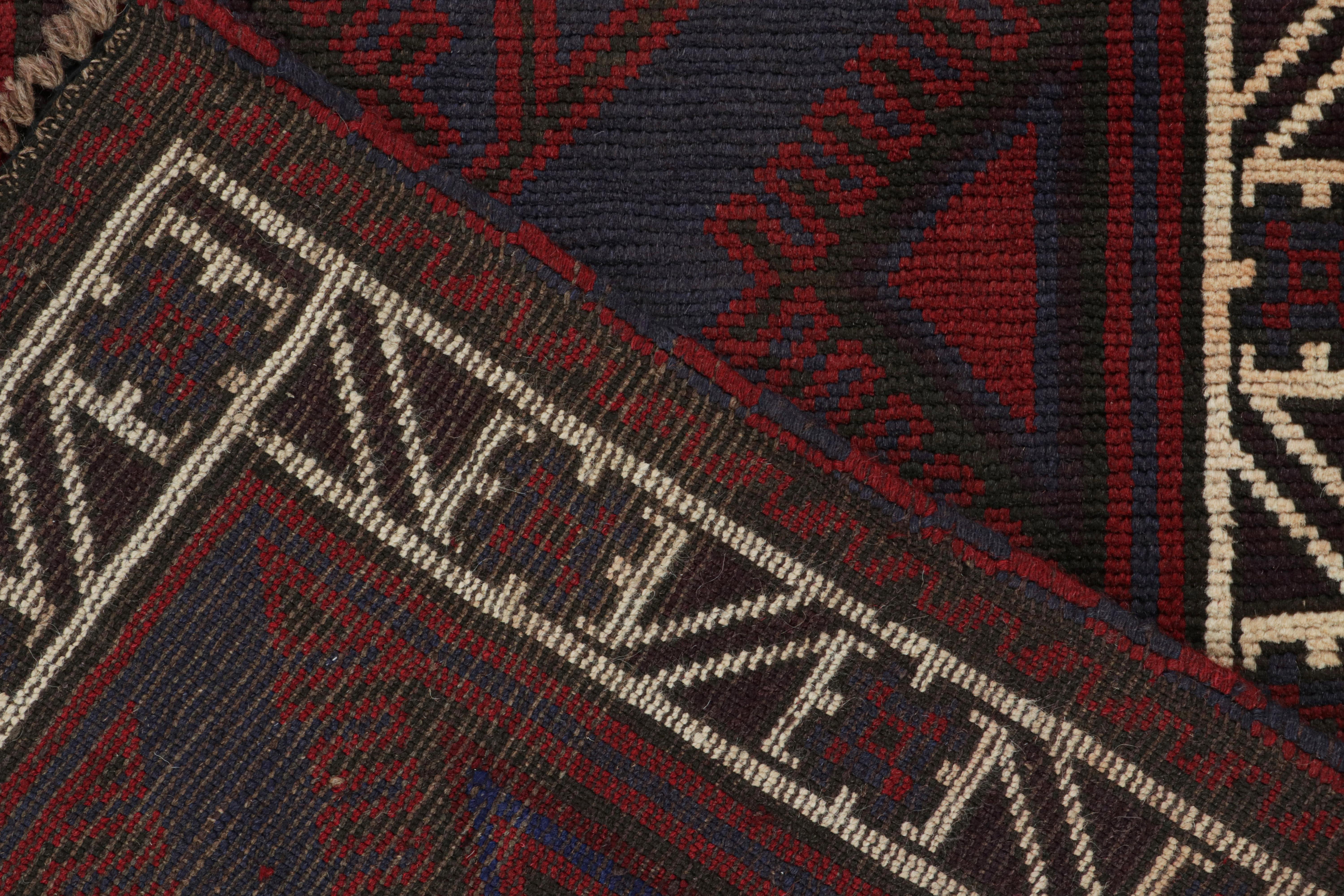 Wool Vintage Baluch Tribal Rug in Red & Blue Geometric Patterns, from Rug & Kilim For Sale