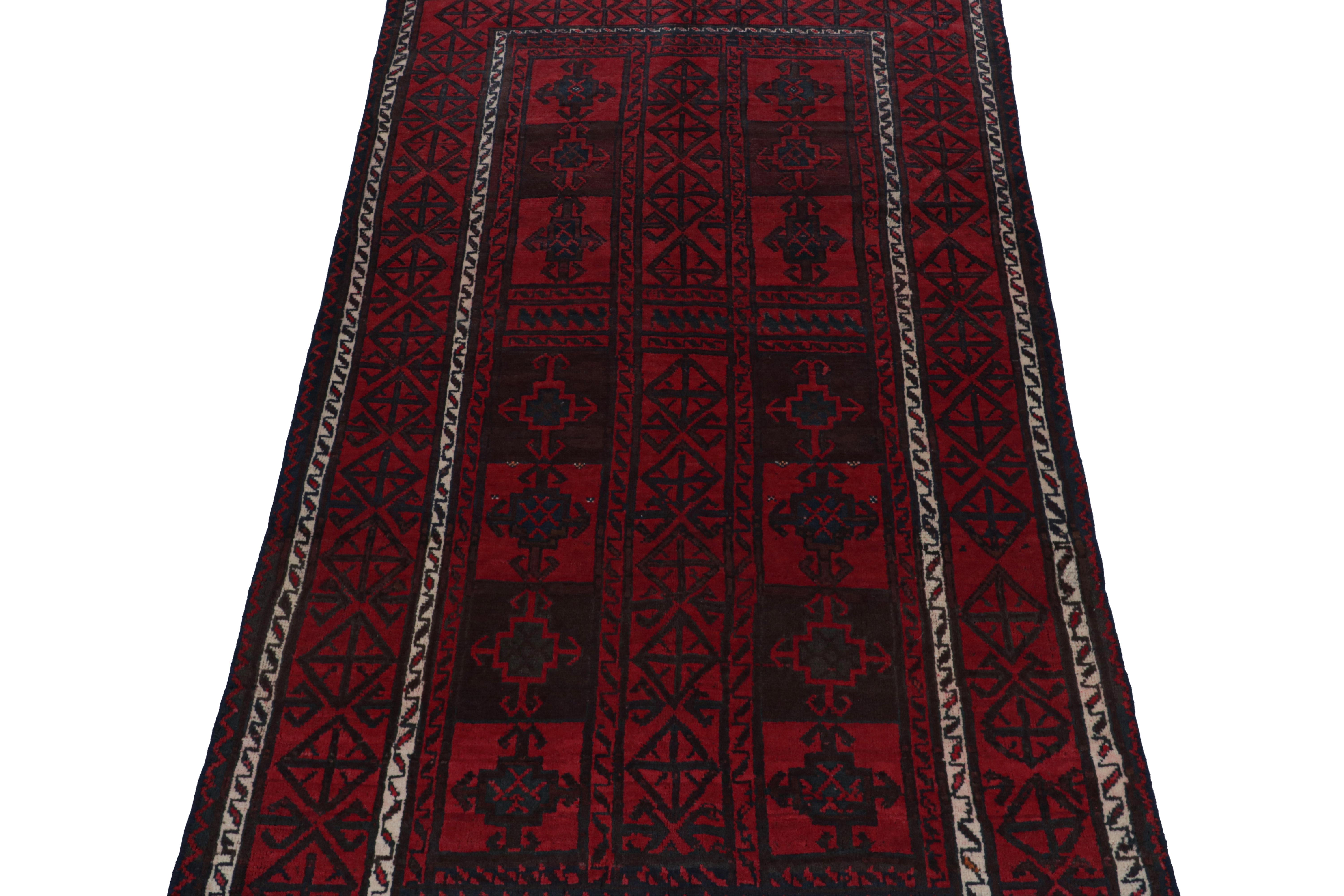 Afghan Vintage Baluch Tribal Rug in Red & Navy Blue Geometric Pattern, from Rug & Kilim For Sale