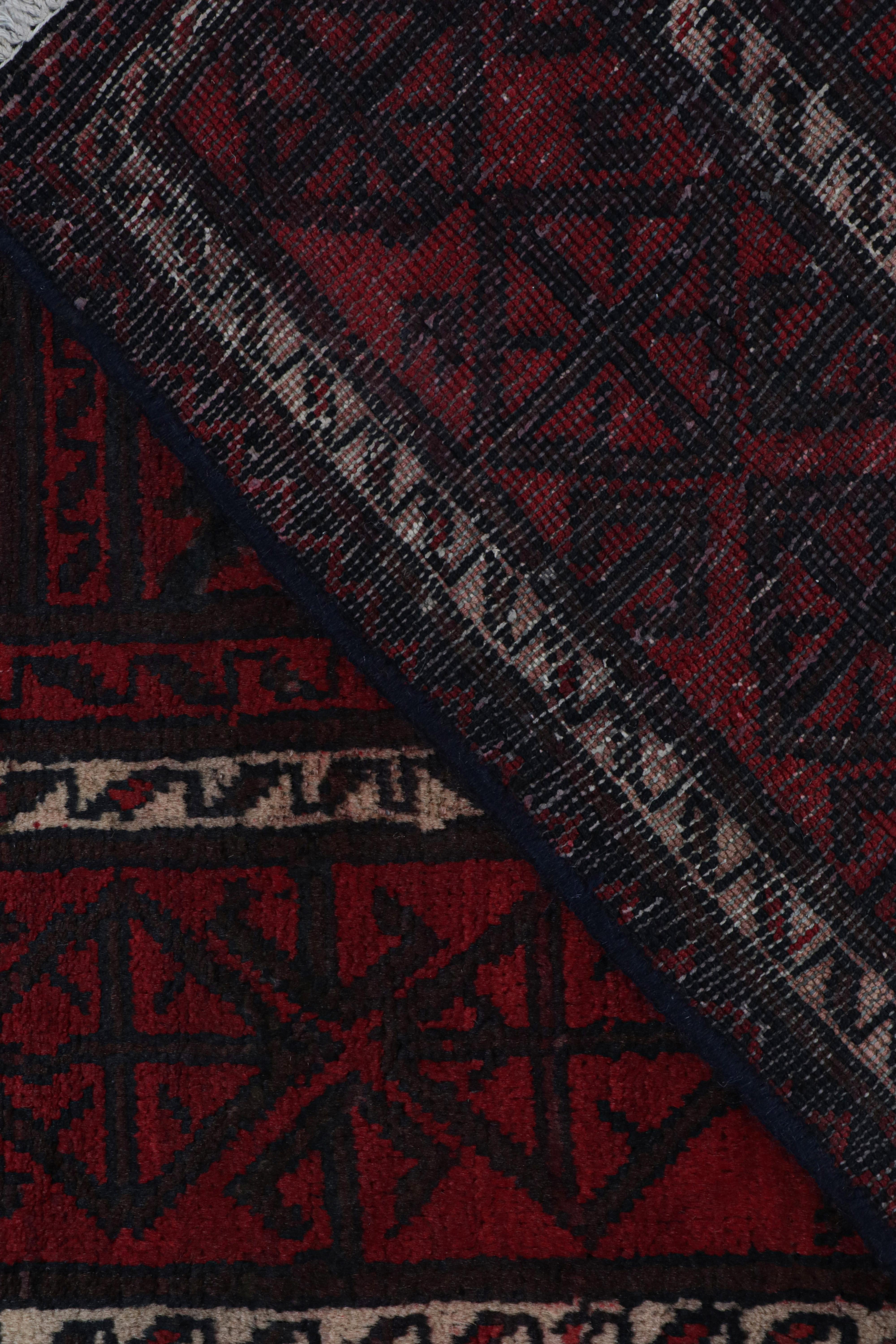 Wool Vintage Baluch Tribal Rug in Red & Navy Blue Geometric Pattern, from Rug & Kilim For Sale