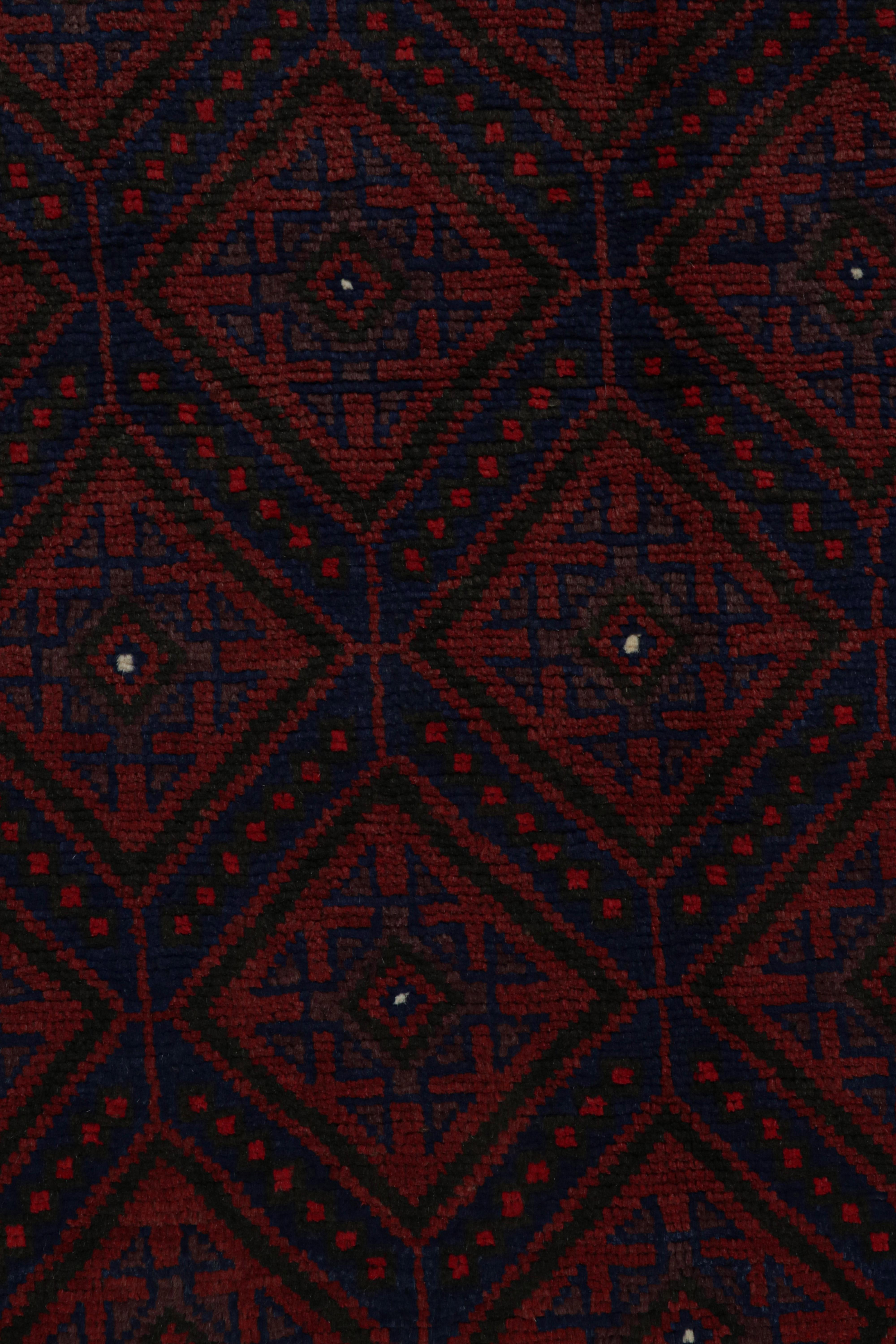 Mid-20th Century Vintage Baluch Tribal Rug in Red & Navy Blue Patterns by Rug & Kilim For Sale