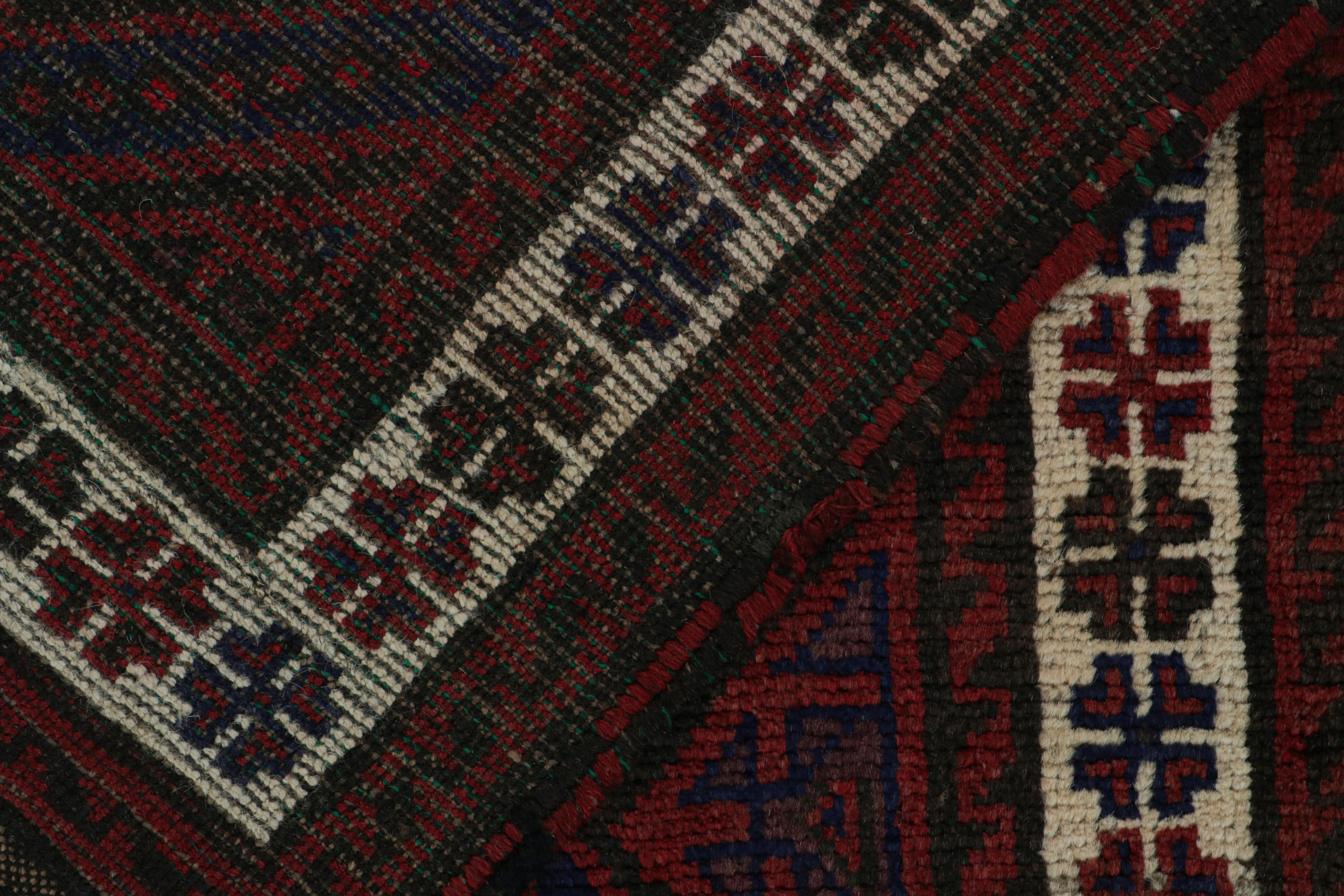 Wool Vintage Baluch Tribal Rug in Red & Navy Blue Patterns by Rug & Kilim For Sale