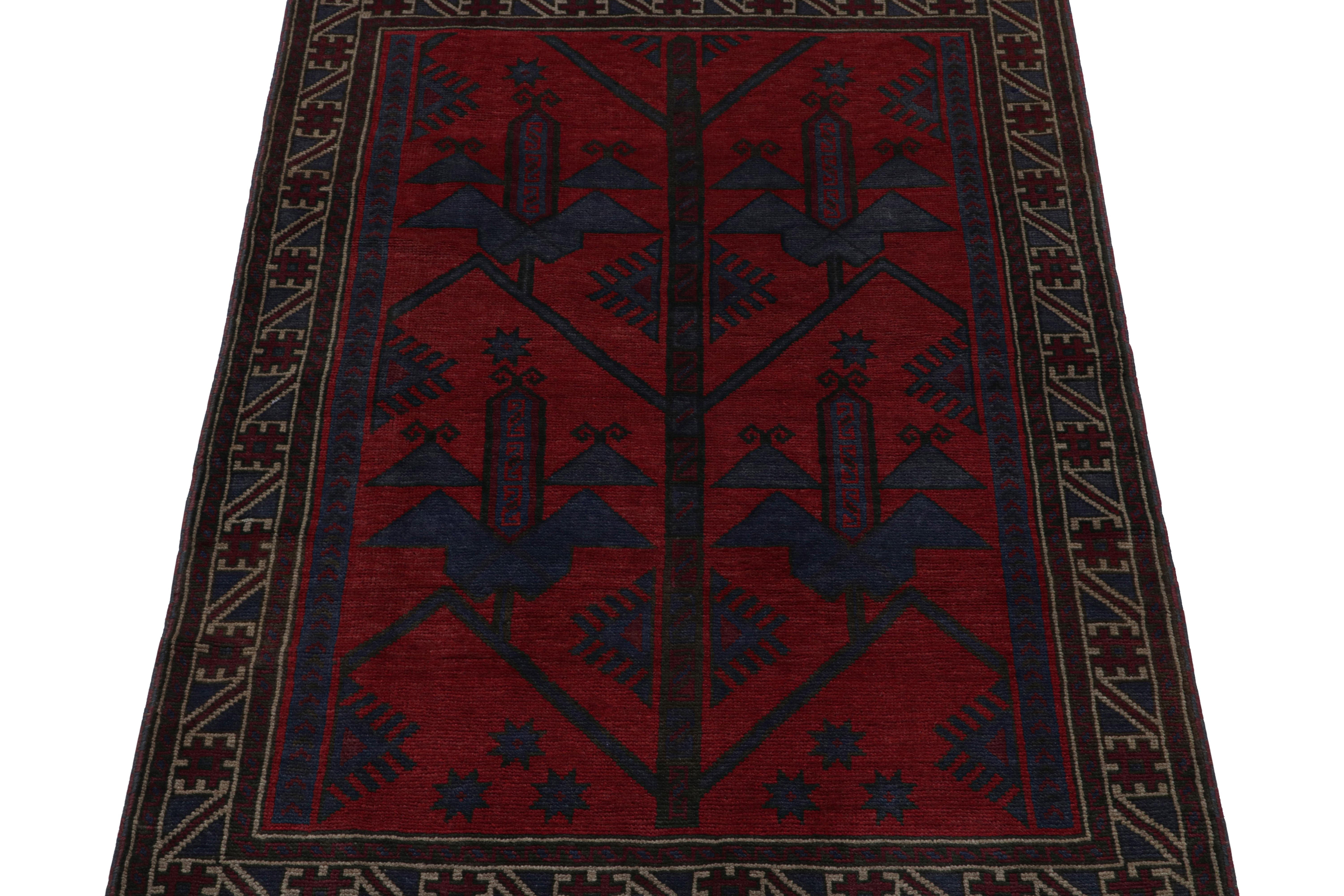 Afghan Vintage Baluch Tribal Rug in Red & Navy Blue Patterns from Rug & Kilim For Sale
