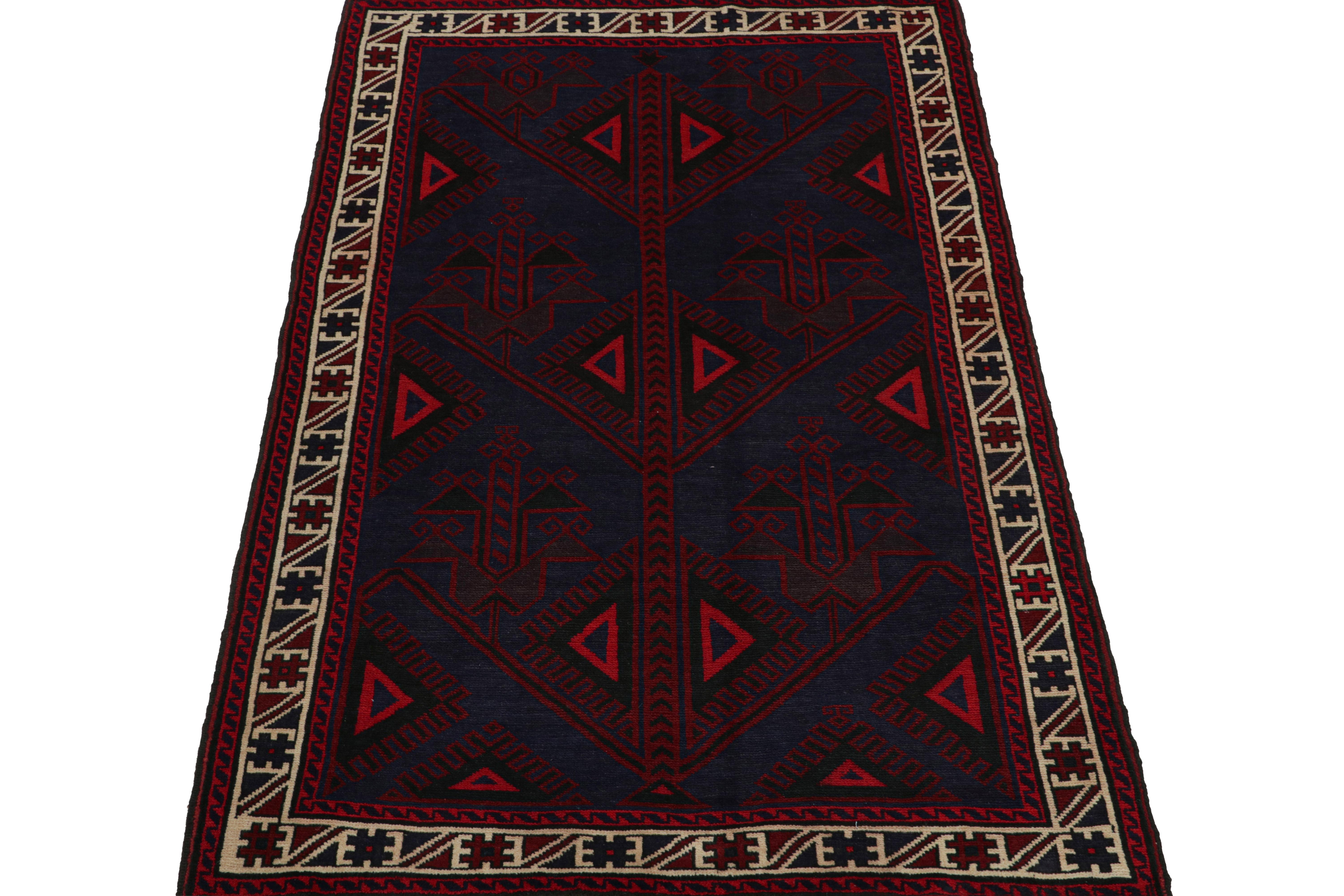 Afghan Vintage Baluch Tribal Rug in Red & Navy Blue Patterns from Rug & Kilim For Sale