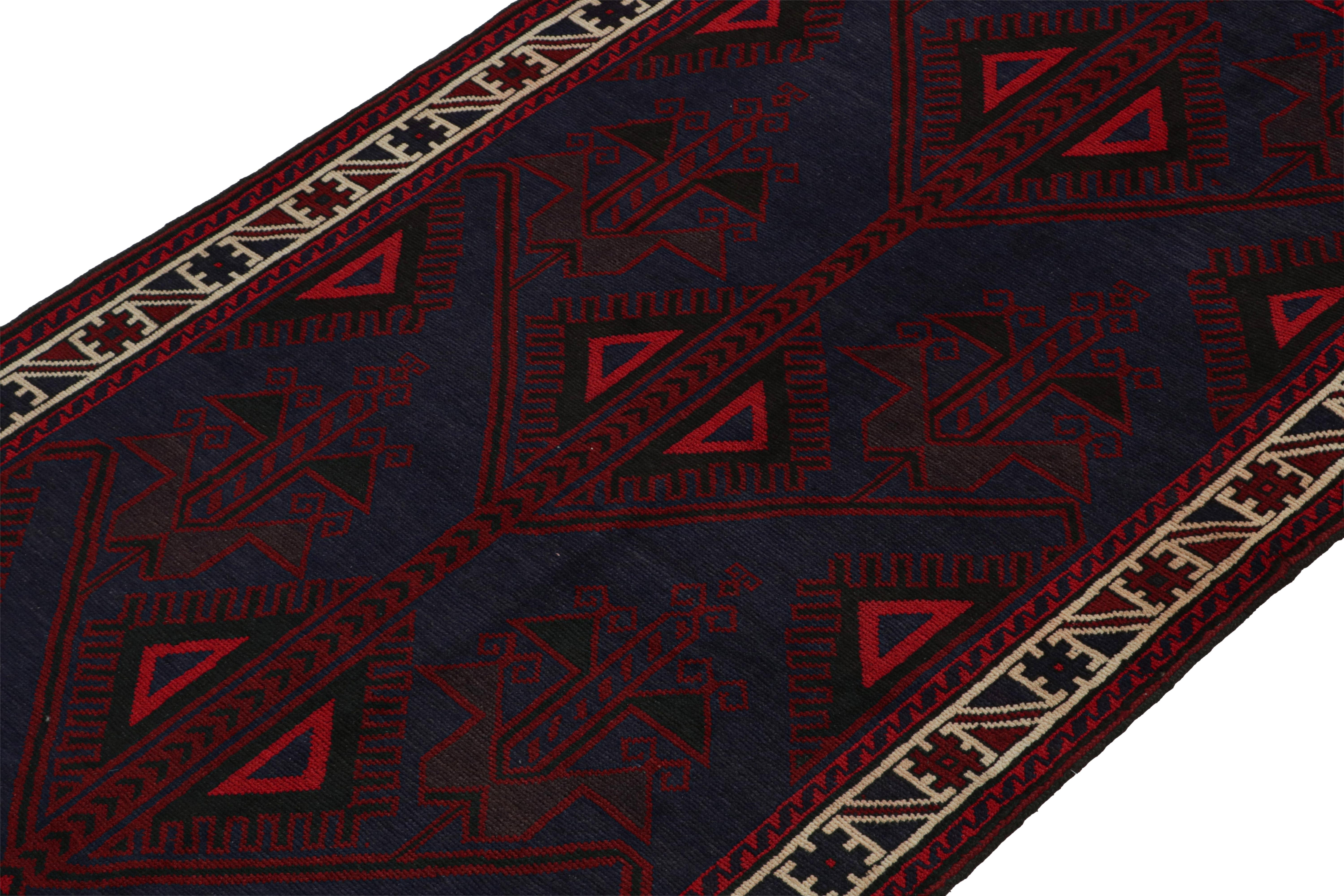 Hand-Knotted Vintage Baluch Tribal Rug in Red & Navy Blue Patterns from Rug & Kilim For Sale