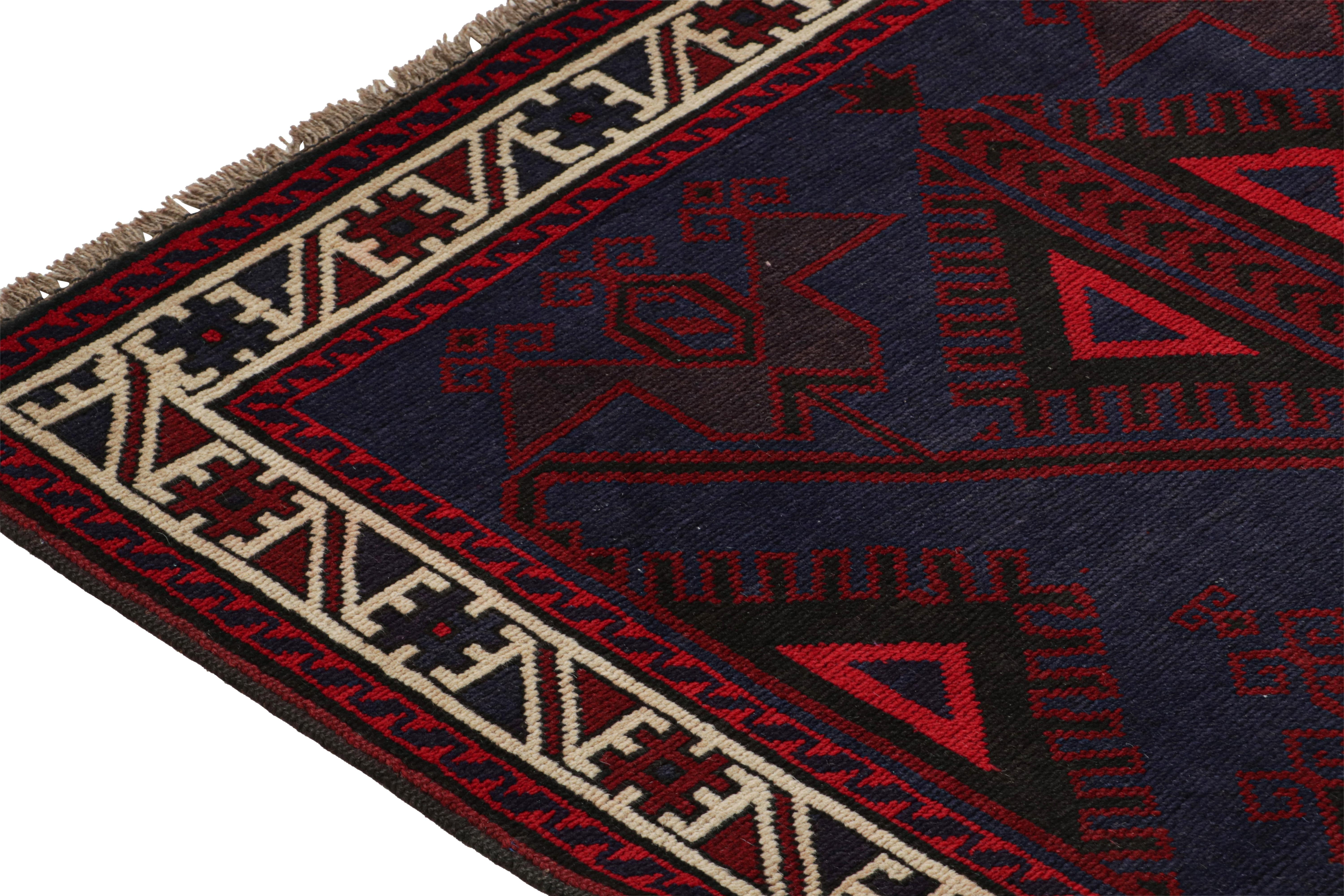Vintage Baluch Tribal Rug in Red & Navy Blue Patterns from Rug & Kilim In Good Condition For Sale In Long Island City, NY