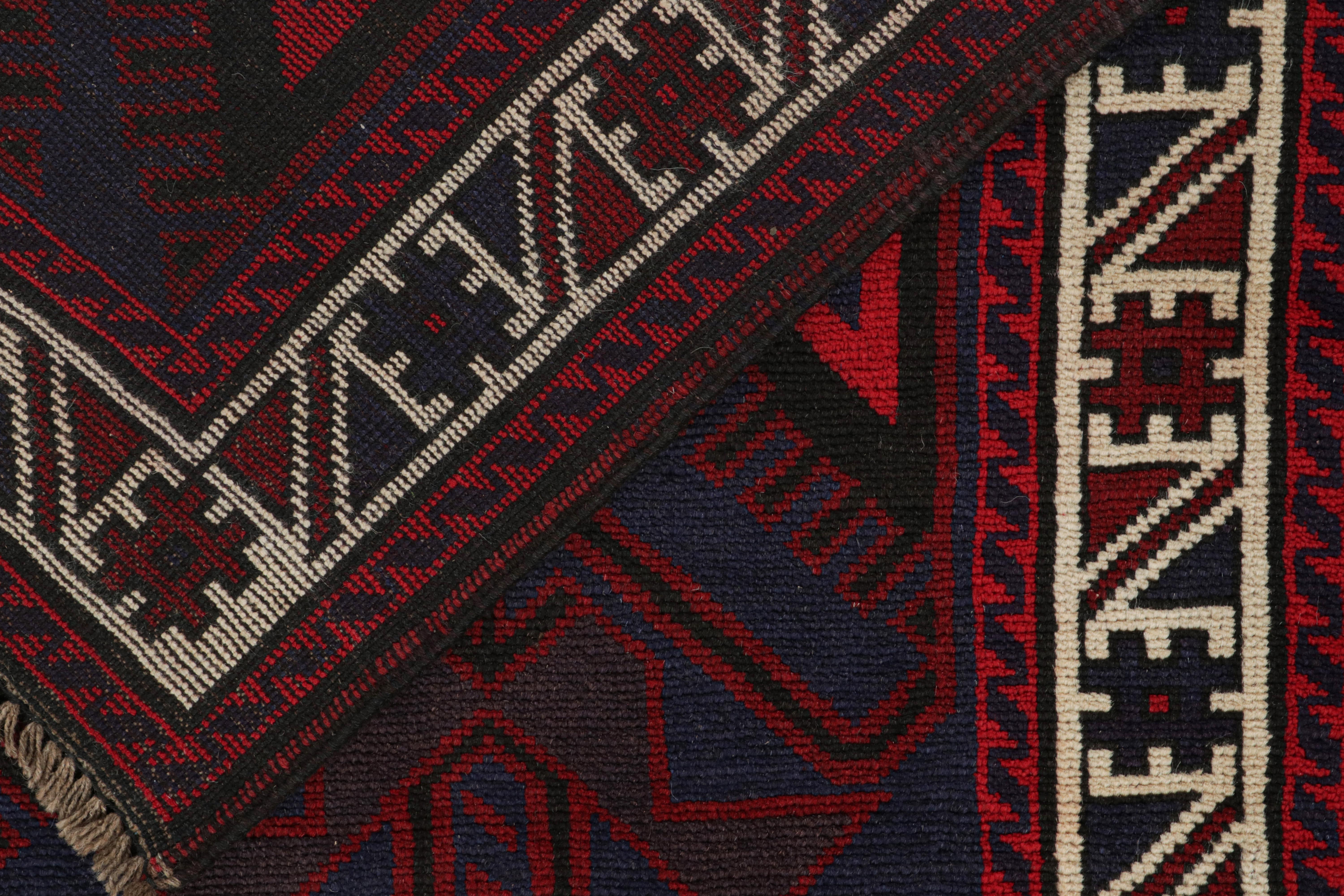Goat Hair Vintage Baluch Tribal Rug in Red & Navy Blue Patterns from Rug & Kilim For Sale