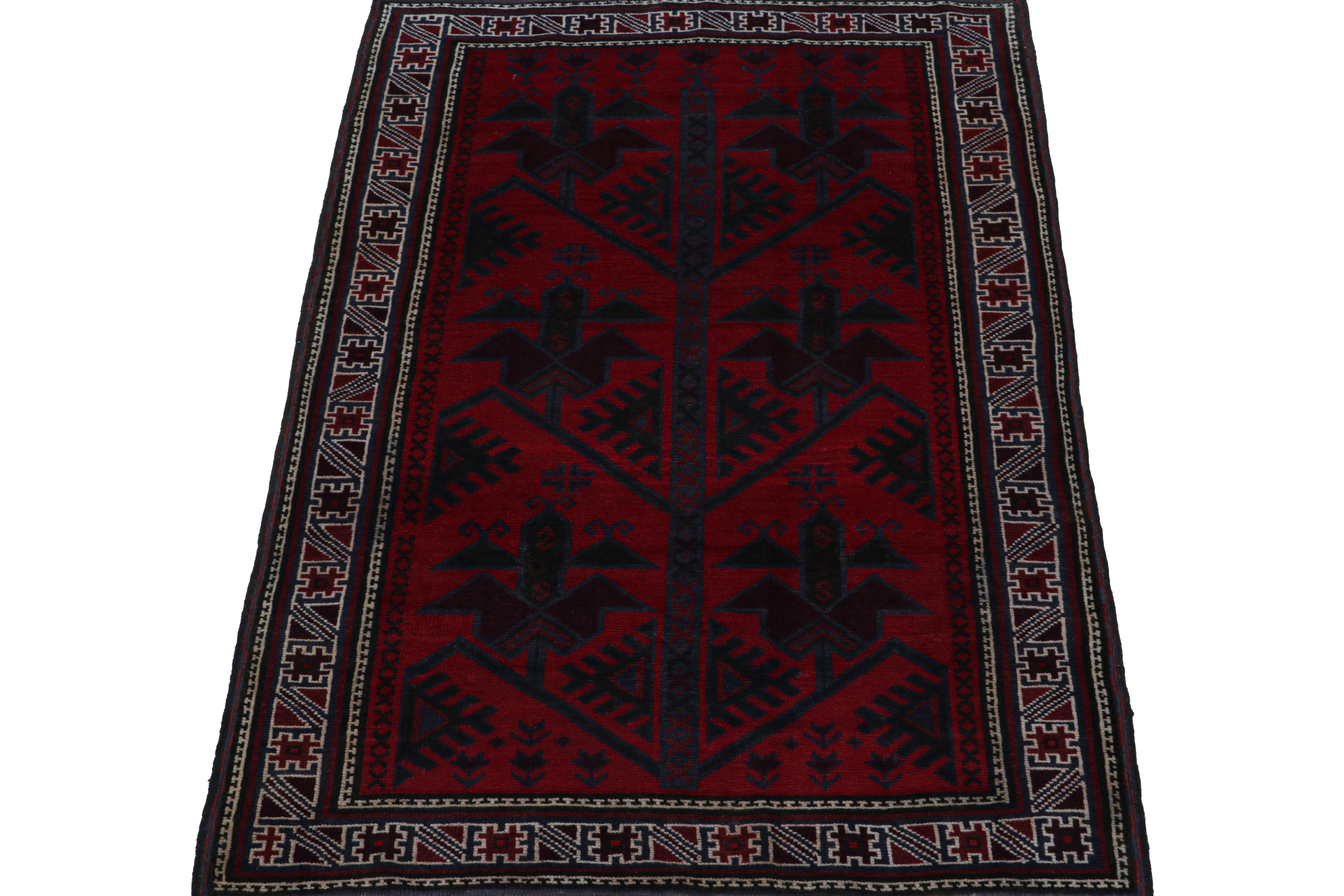 Afghan Vintage Baluch Tribal Rug in Red with Geometric Patterns, from Rug & Kilim For Sale
