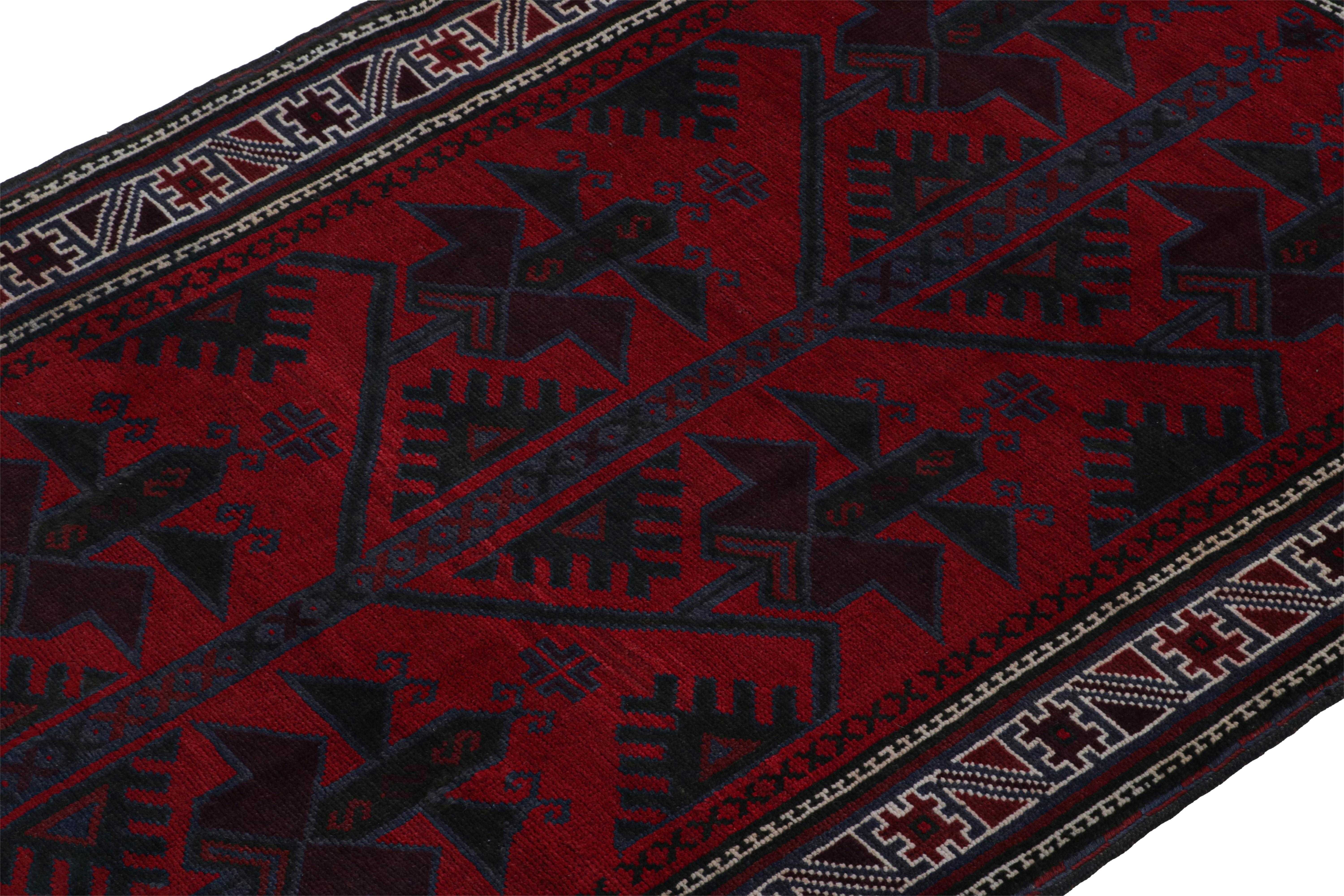 Hand-Knotted Vintage Baluch Tribal Rug in Red with Geometric Patterns, from Rug & Kilim For Sale