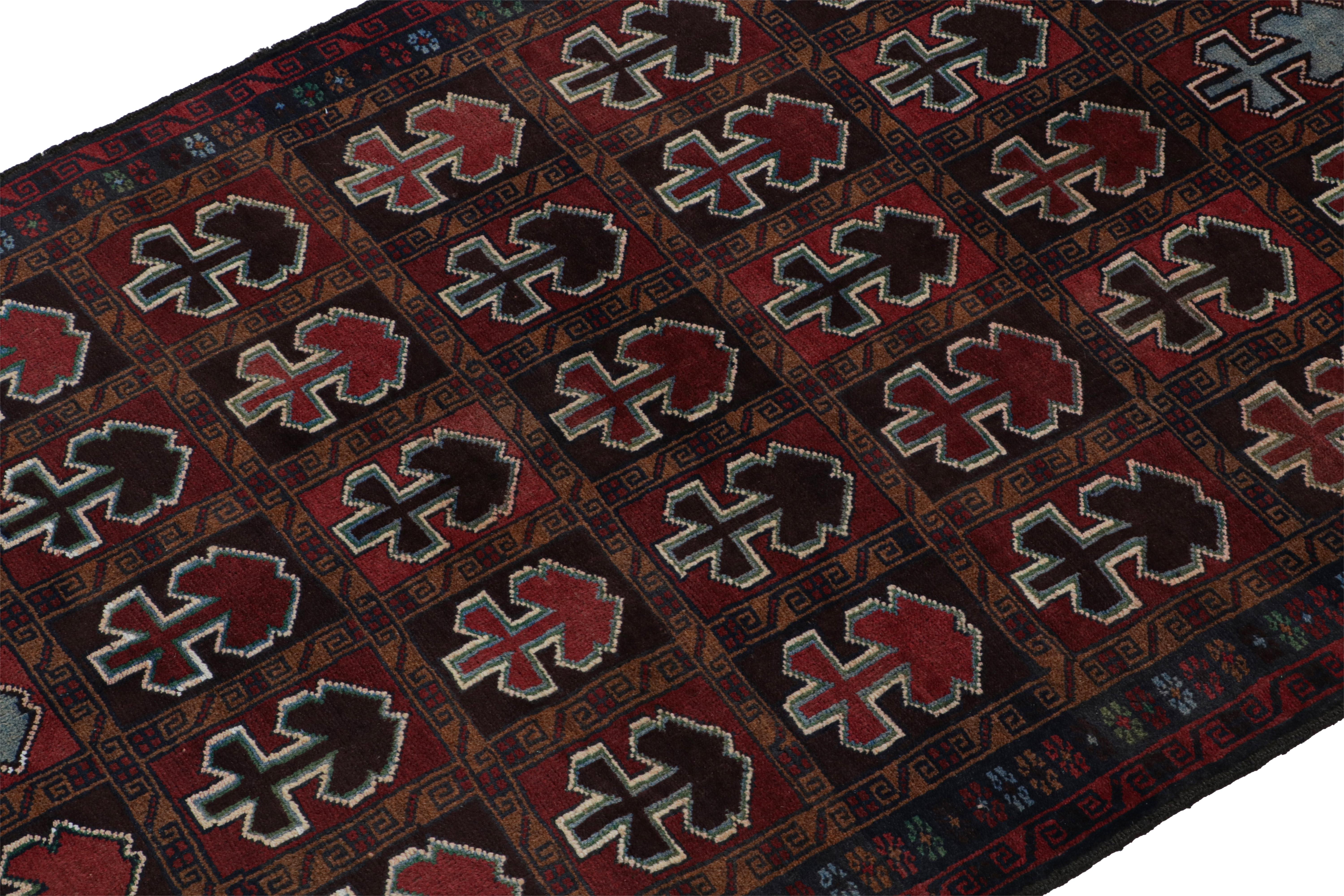 Hand-Knotted Vintage Baluch Tribal Rug in Red with Geometric Patterns, from Rug & Kilim For Sale