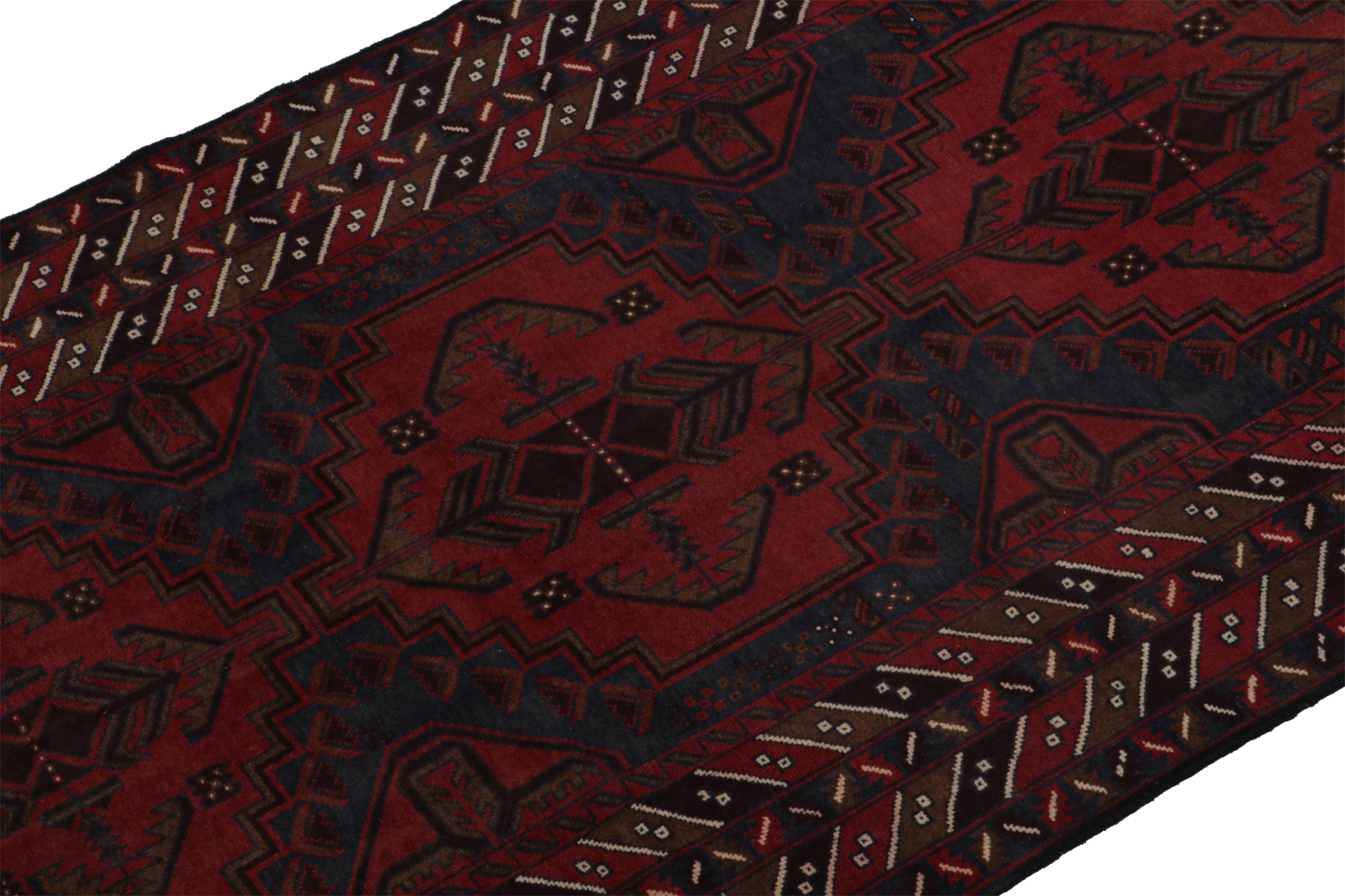 Hand-Knotted Vintage Baluch Tribal Rug in Red with Geometric Patterns, from Rug & Kilim For Sale
