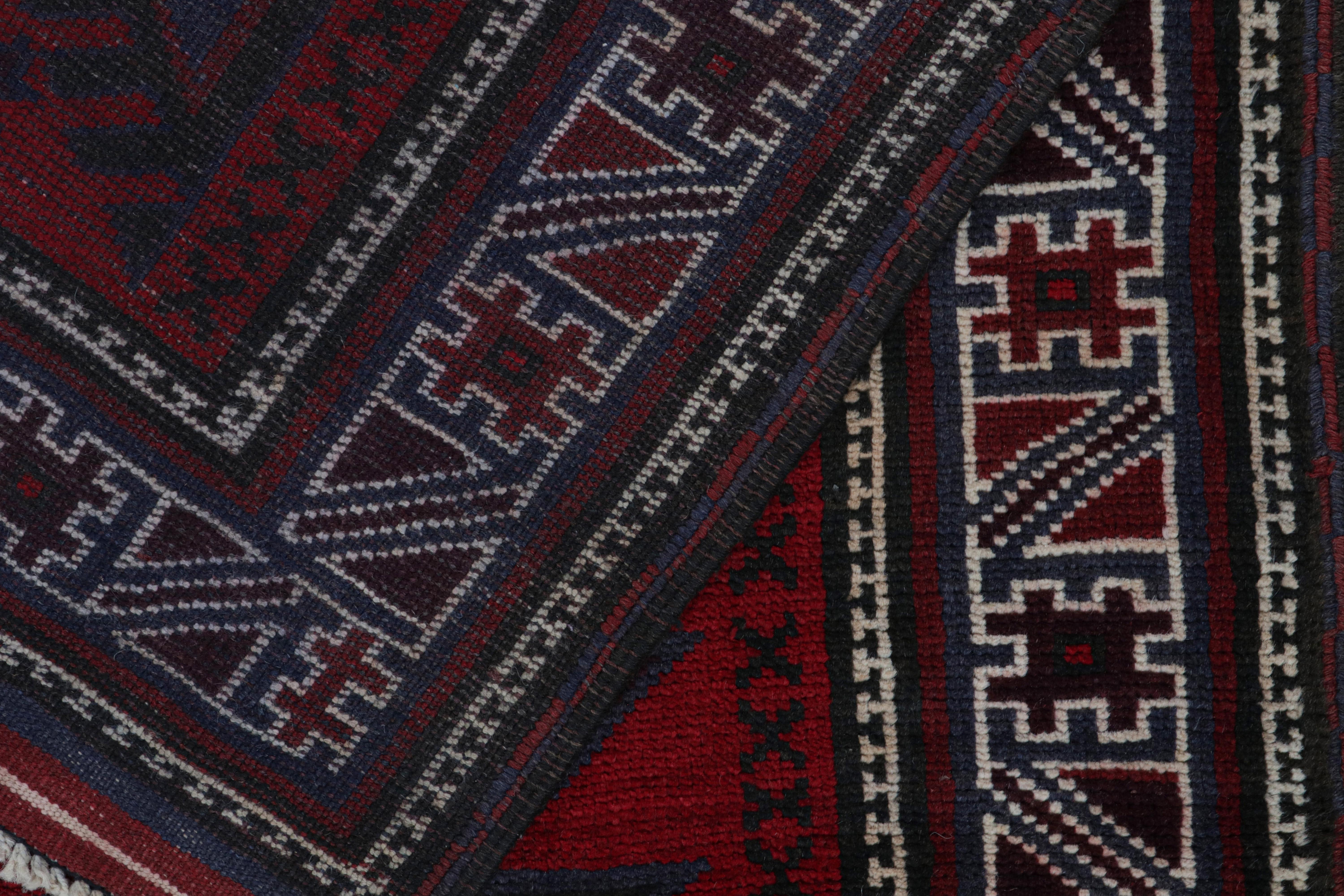 Wool Vintage Baluch Tribal Rug in Red with Geometric Patterns, from Rug & Kilim For Sale